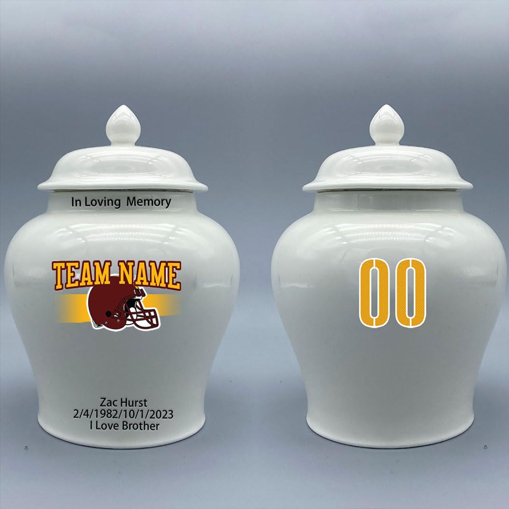 Custom Football Porcelain Urn – Add Name, Date & Jersey Number