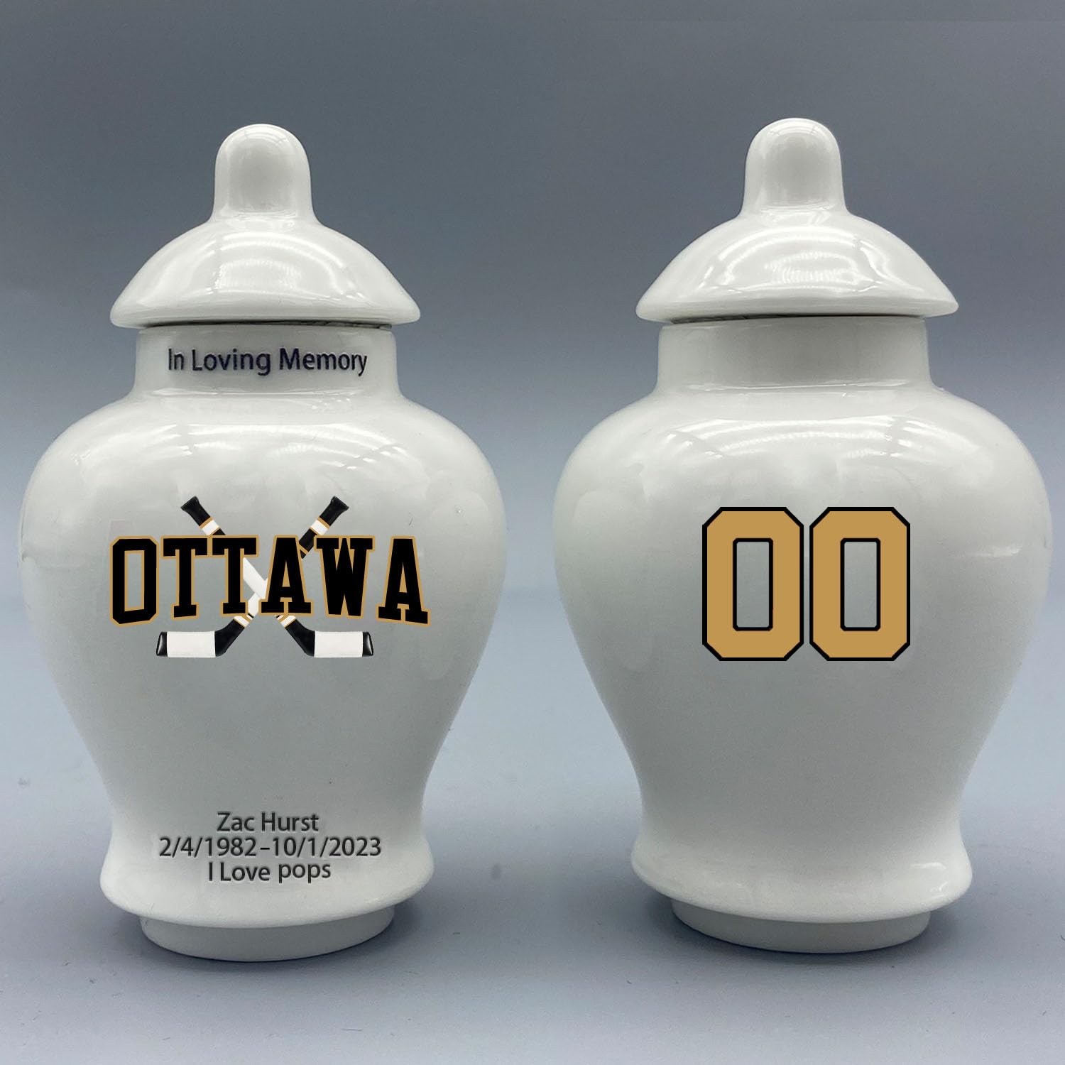 Custom Hockey Porcelain Urn – Add Name, Date & Jersey Number