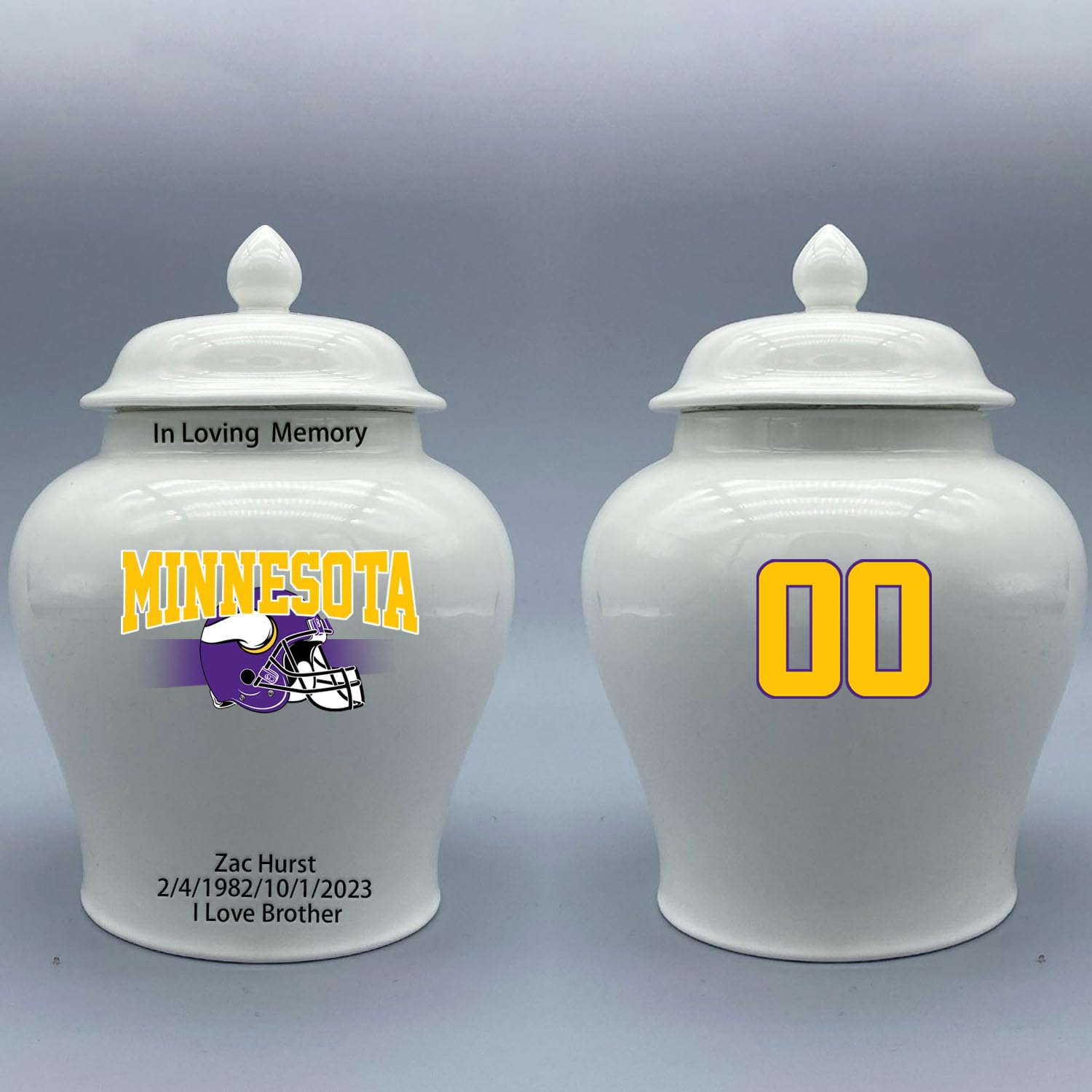 Custom Football Porcelain Urn – Add Name, Date & Jersey Number