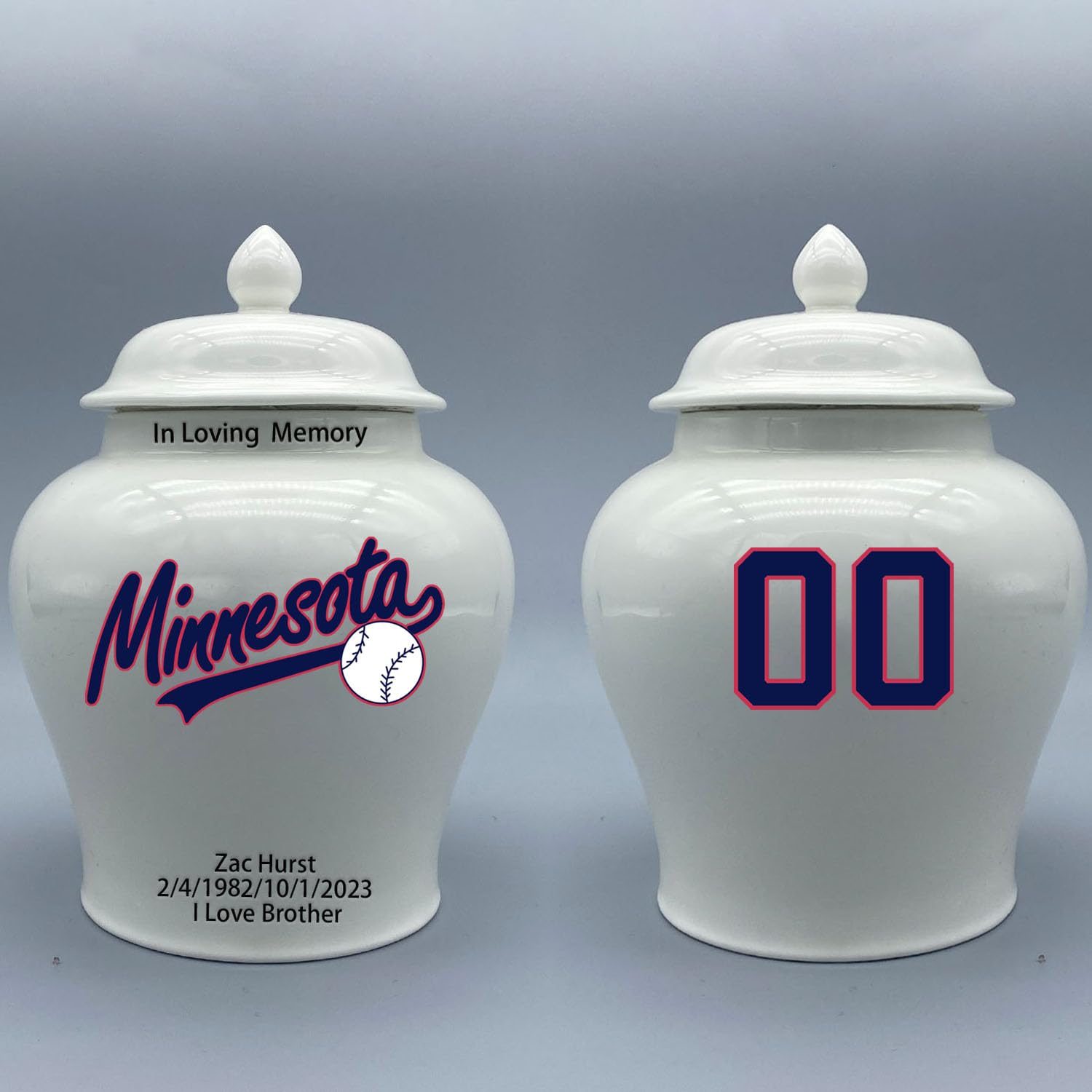 Custom Baseball Porcelain Urn – Add Name, Date & Jersey Number