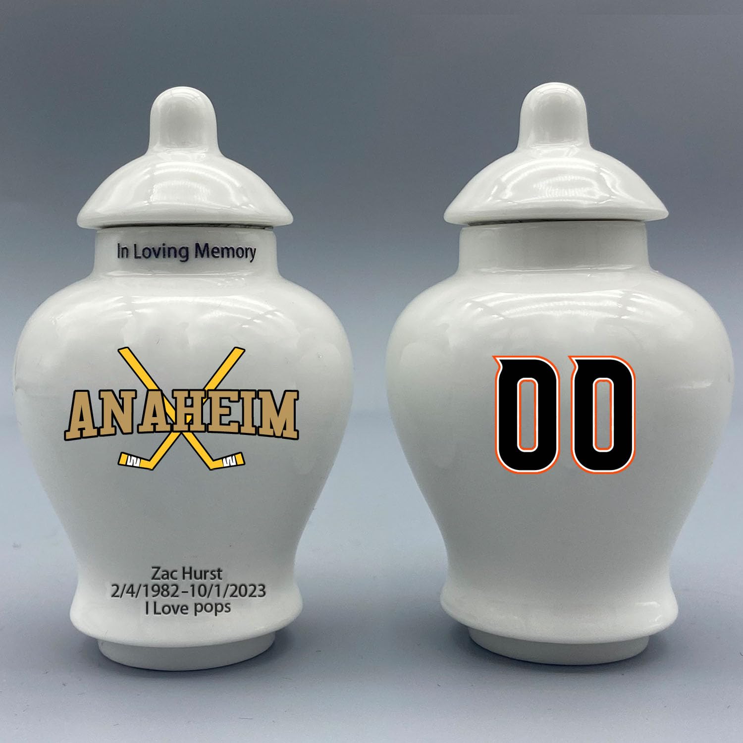 Custom Hockey Porcelain Urn – Add Name, Date & Jersey Number