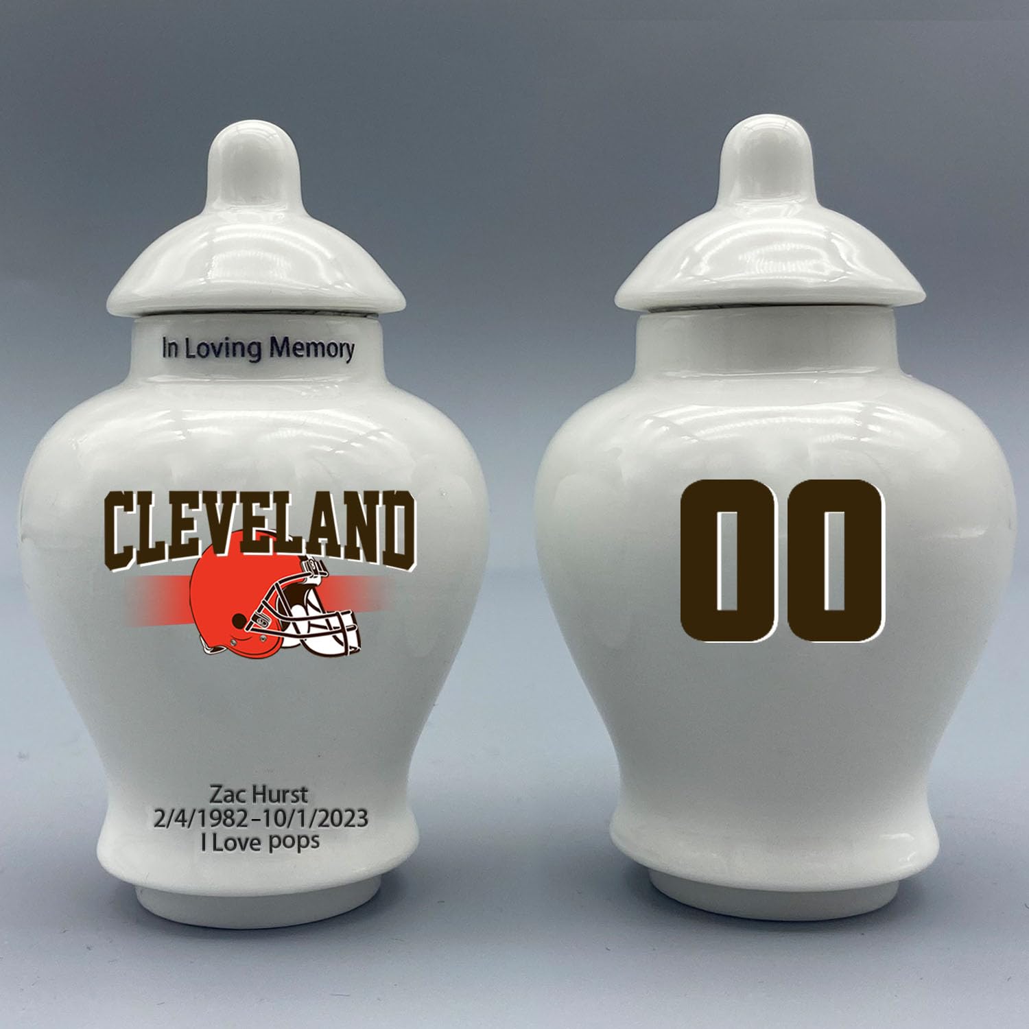 Custom Football Porcelain Urn – Add Name, Date & Jersey Number