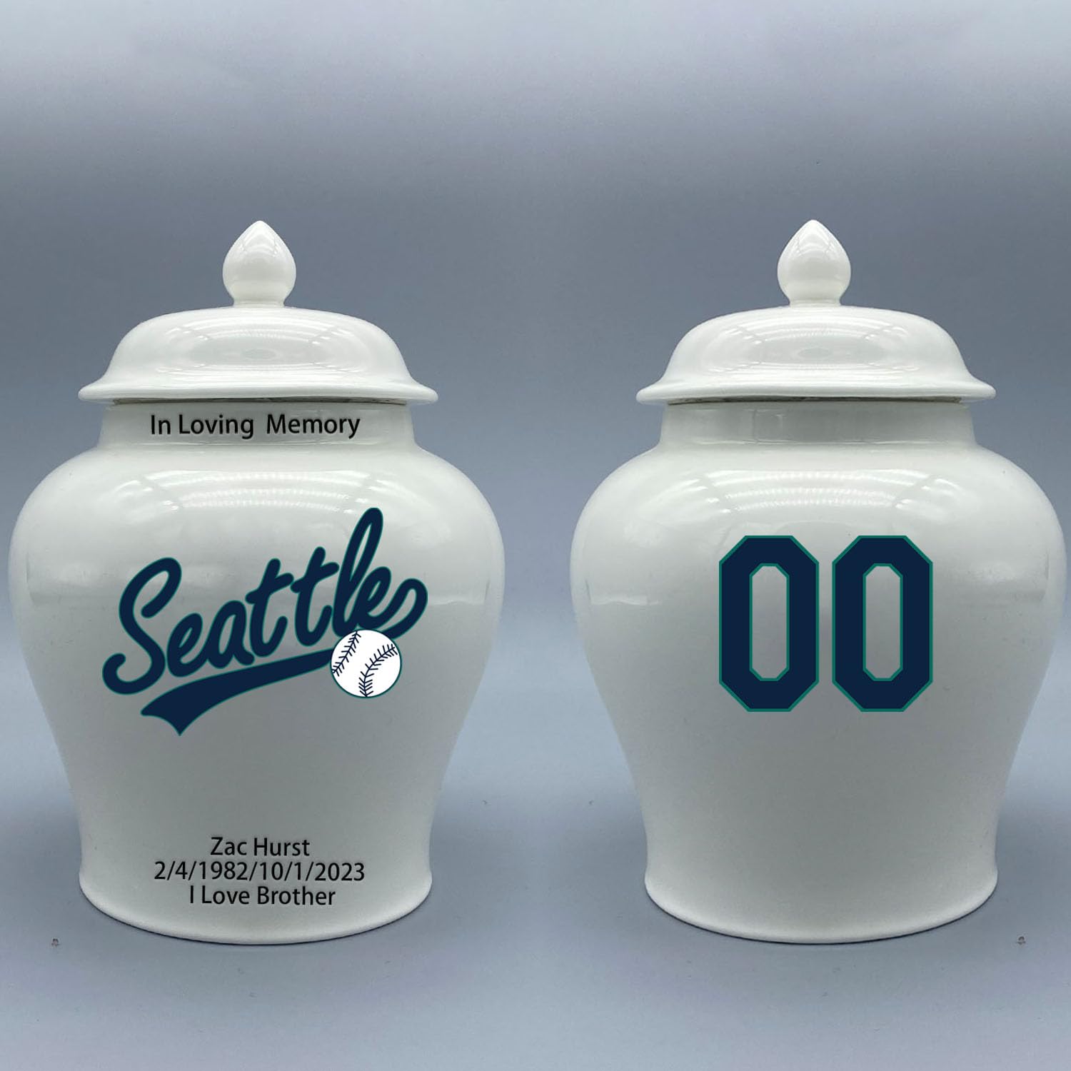 Custom Baseball Porcelain Urn – Add Name, Date & Jersey Number