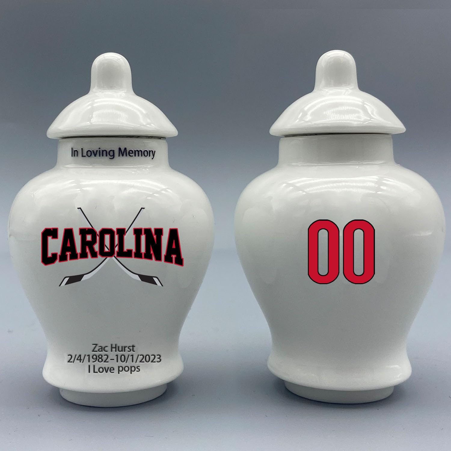 Custom Hockey Porcelain Urn – Add Name, Date & Jersey Number
