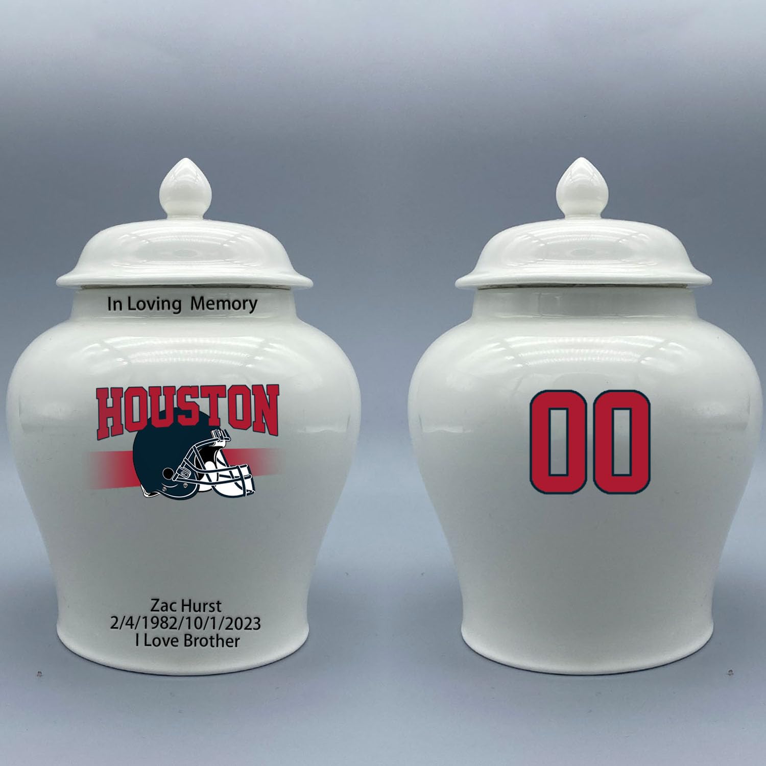 Custom Football Porcelain Urn – Add Name, Date & Jersey Number