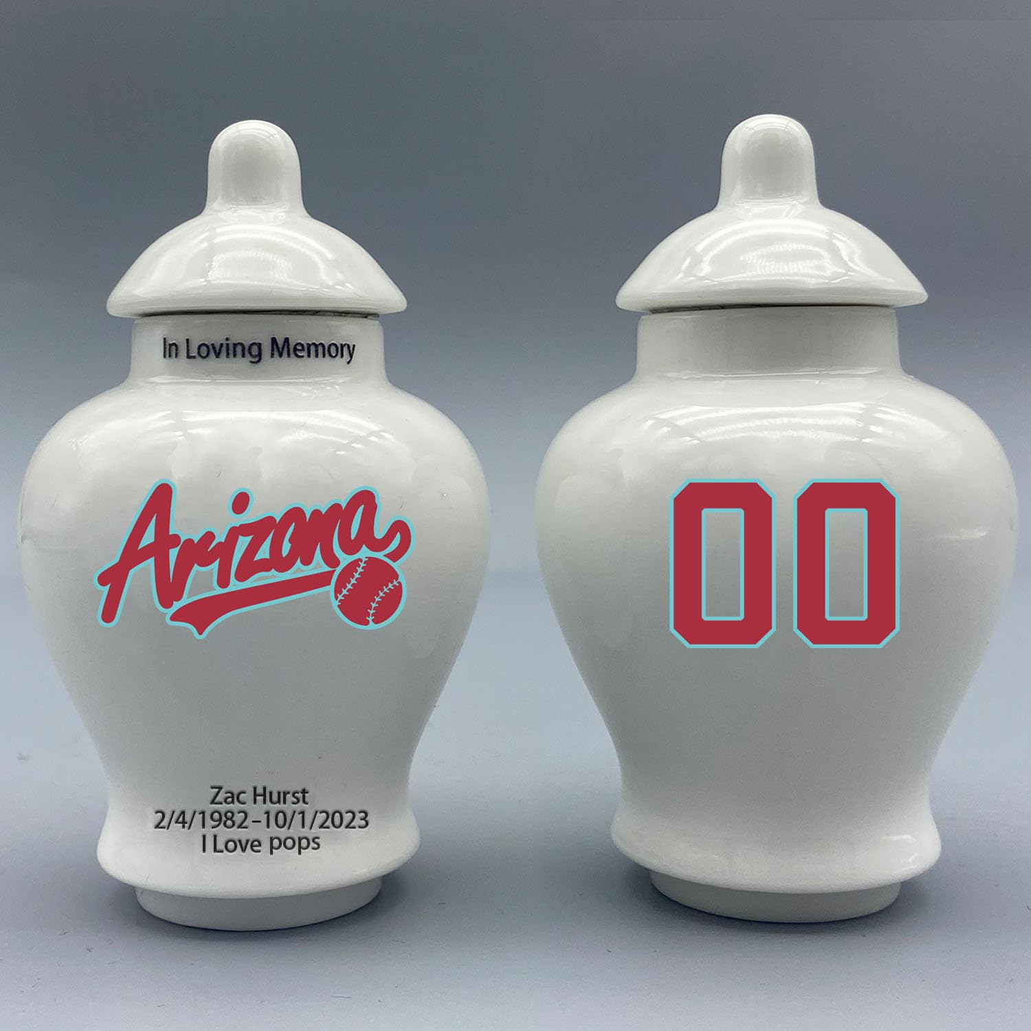 Custom Baseball Porcelain Urn – Add Name, Date & Jersey Number