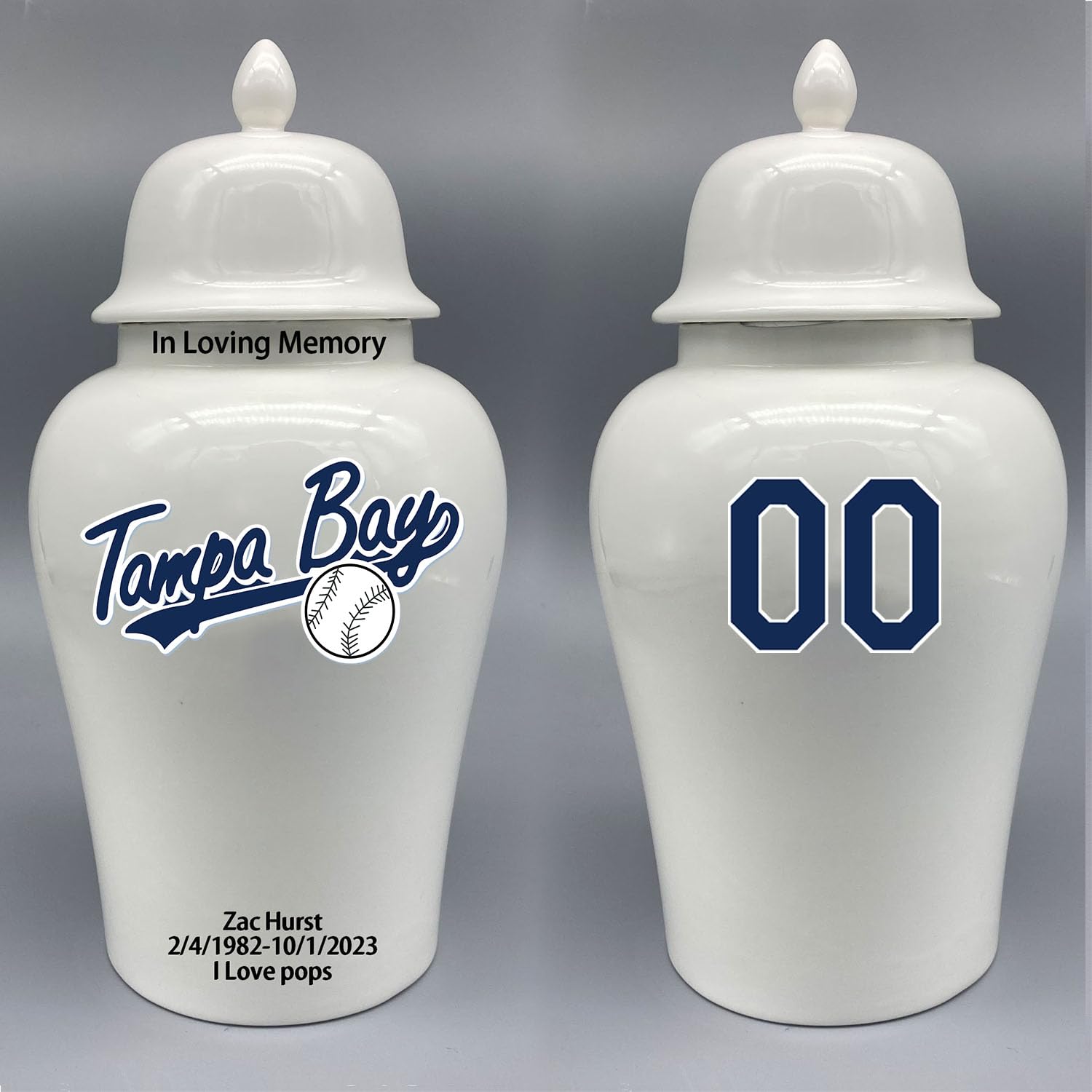 Custom Baseball Porcelain Urn – Add Name, Date & Jersey Number