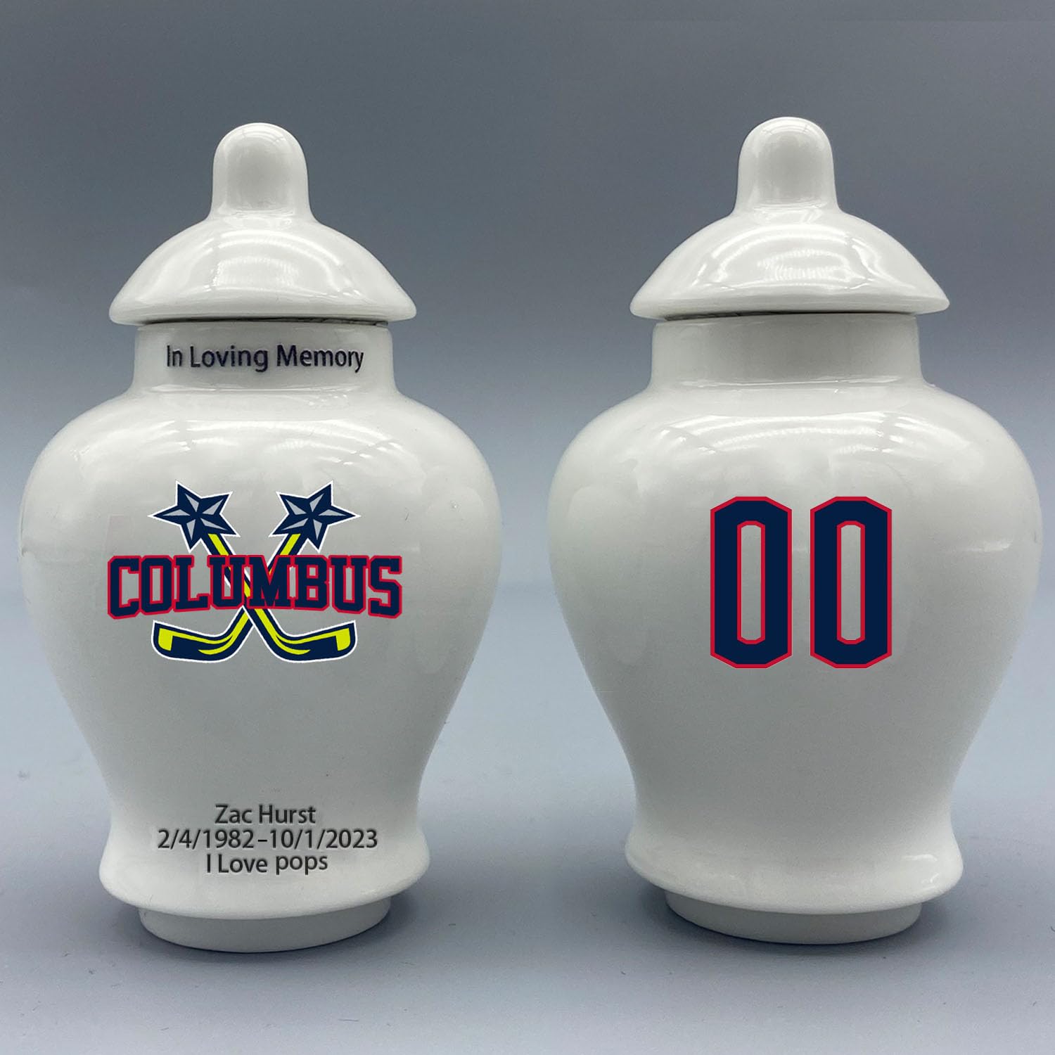 Custom Hockey Porcelain Urn – Add Name, Date & Jersey Number