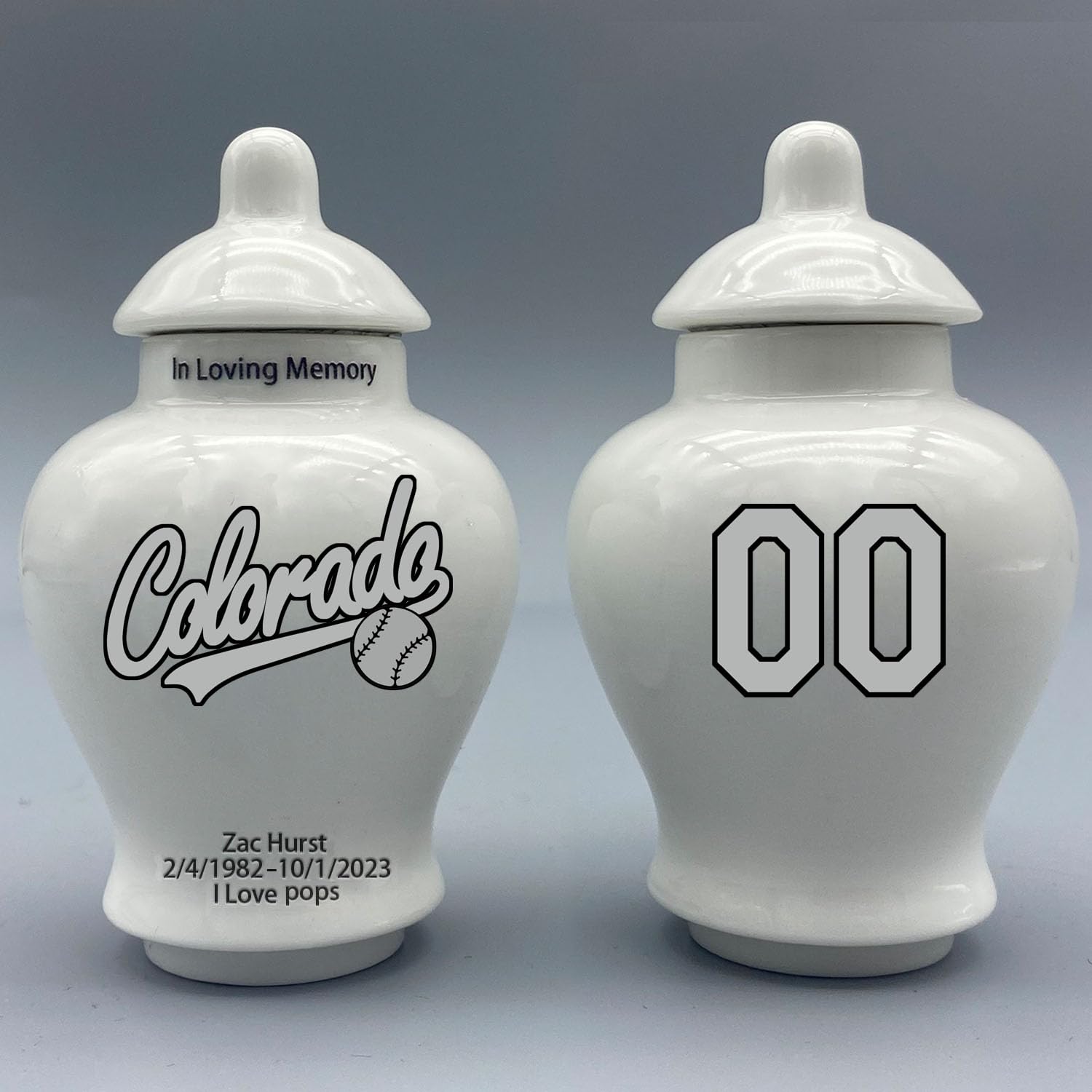 Custom Baseball Porcelain Urn – Add Name, Date & Jersey Number