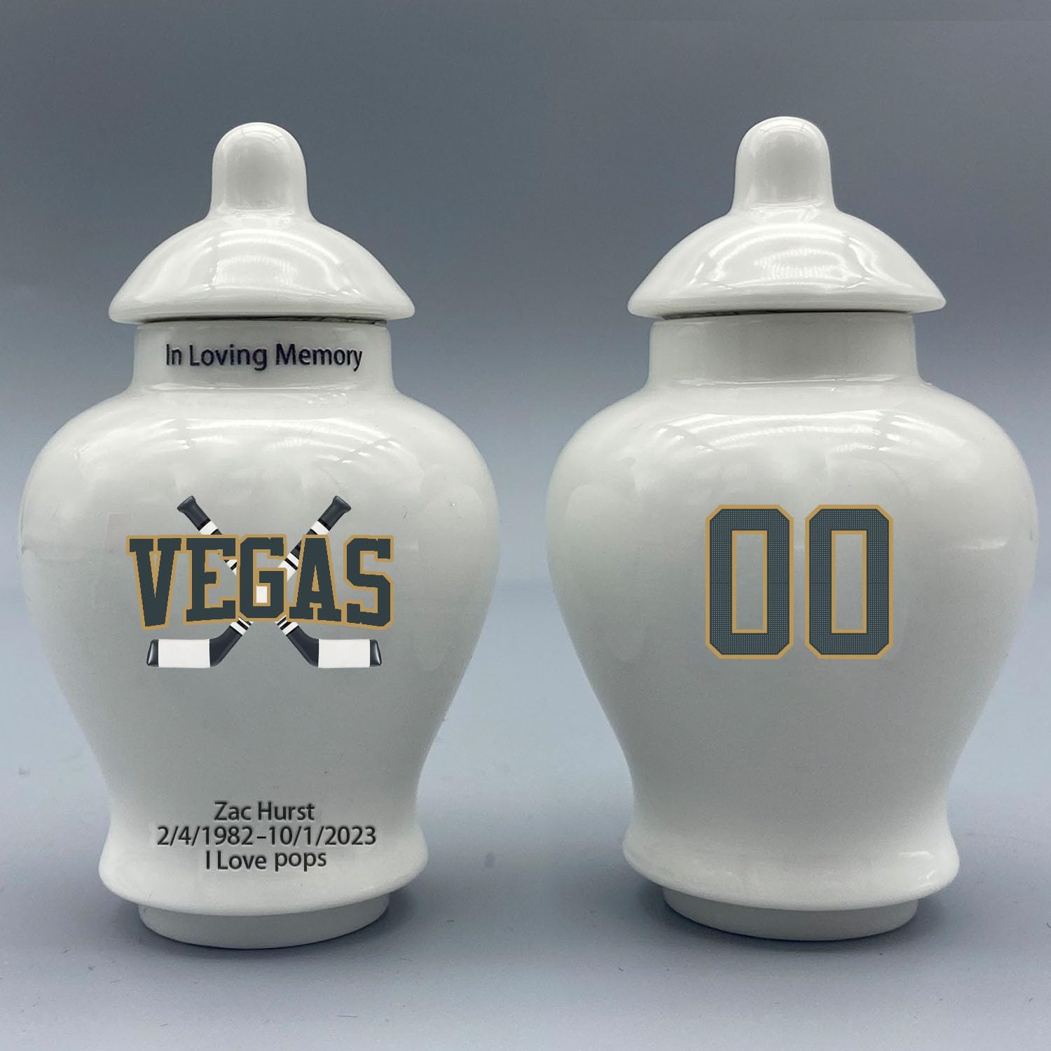 Custom Hockey Porcelain Urn – Add Name, Date & Jersey Number