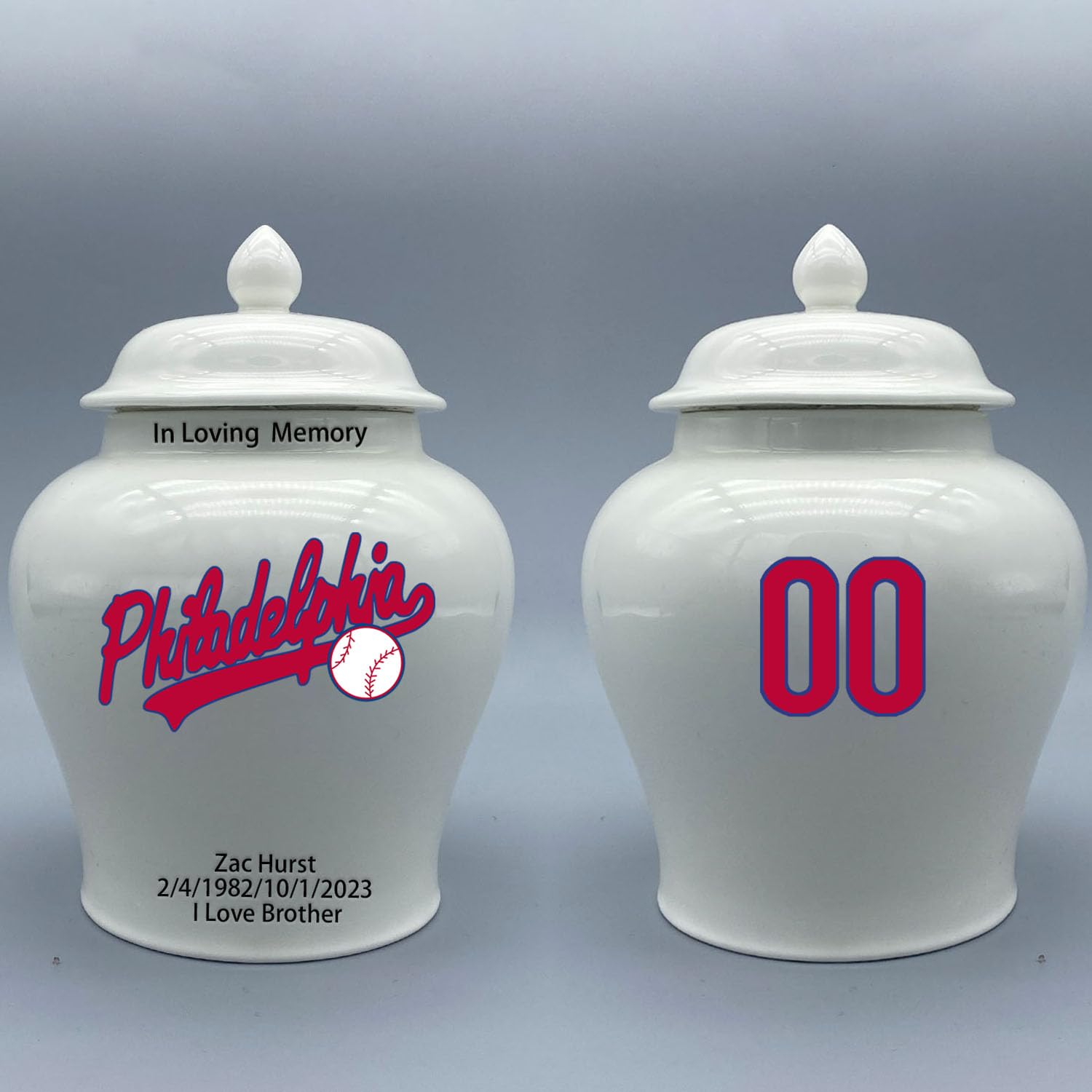 Custom Baseball Porcelain Urn – Add Name, Date & Jersey Number