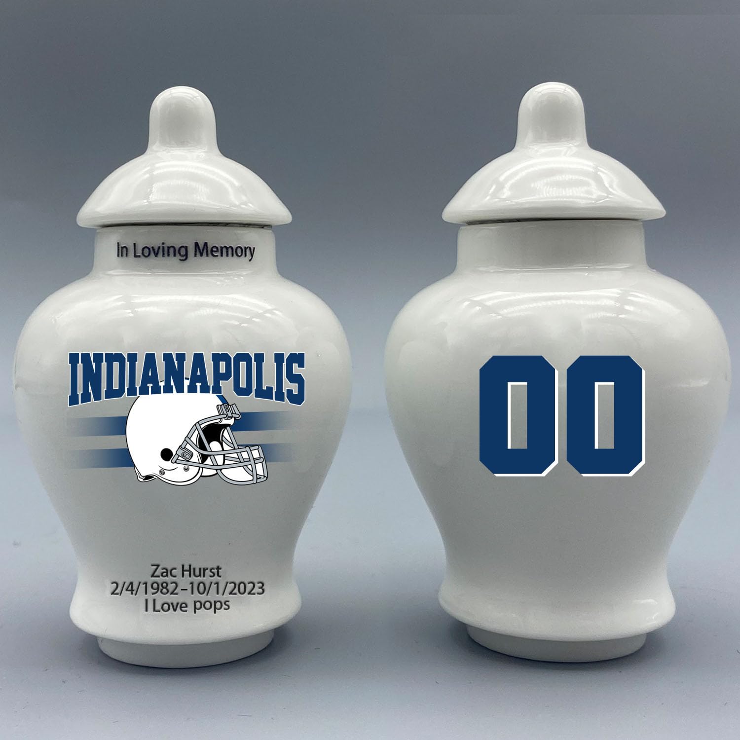 Custom Football Porcelain Urn – Add Name, Date & Jersey Number