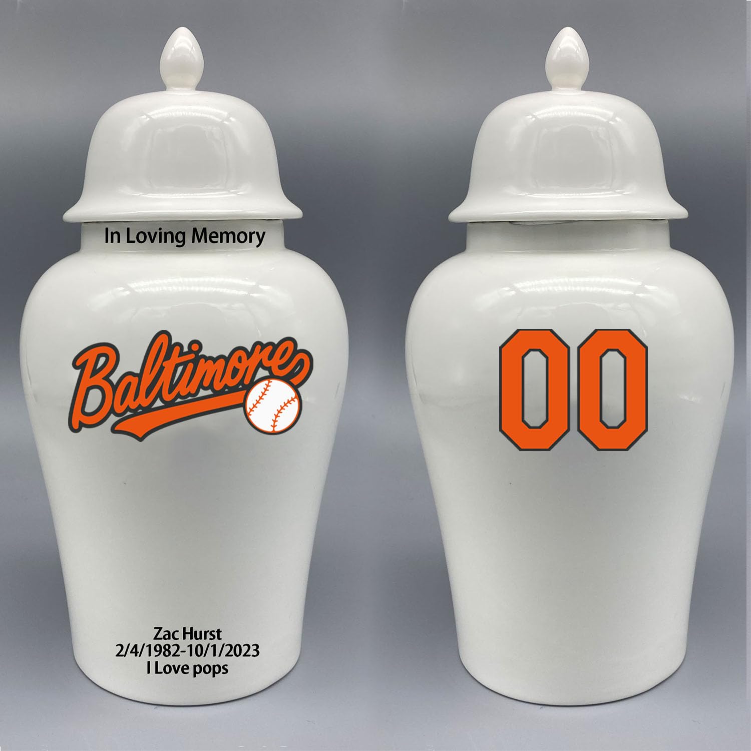Custom Baseball Porcelain Urn – Add Name, Date & Jersey Number