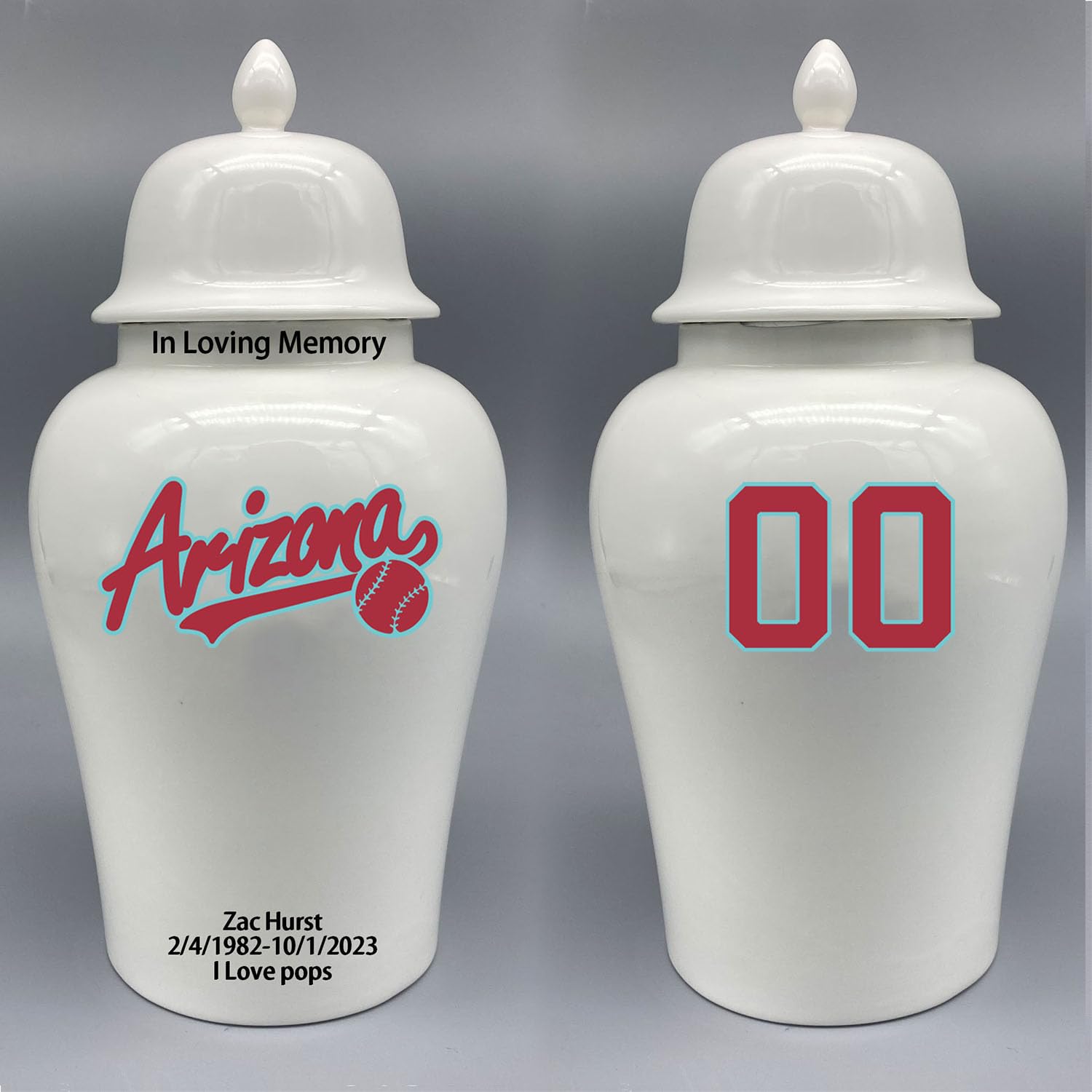 Custom Baseball Porcelain Urn – Add Name, Date & Jersey Number