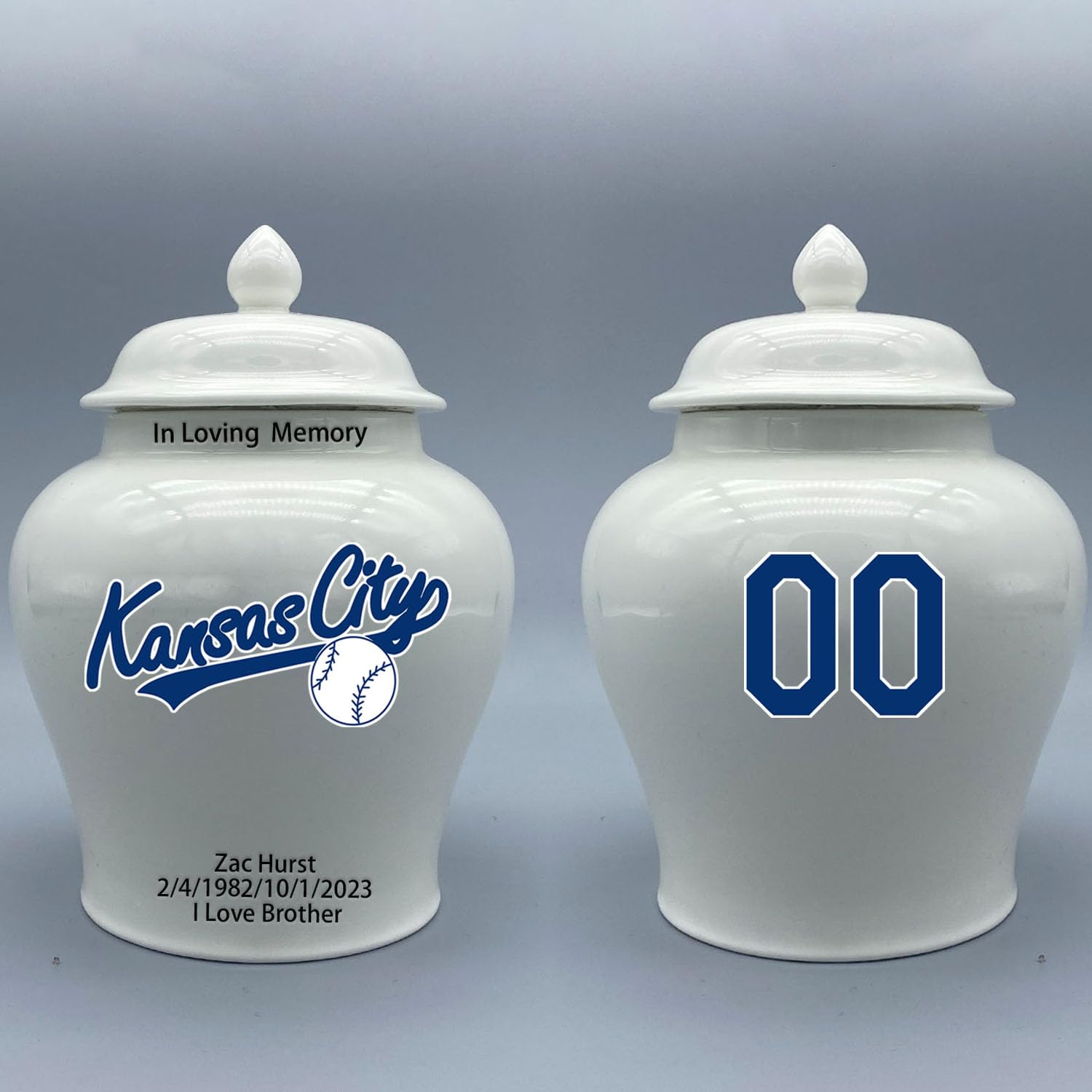 Custom Baseball Porcelain Urn – Add Name, Date & Jersey Number