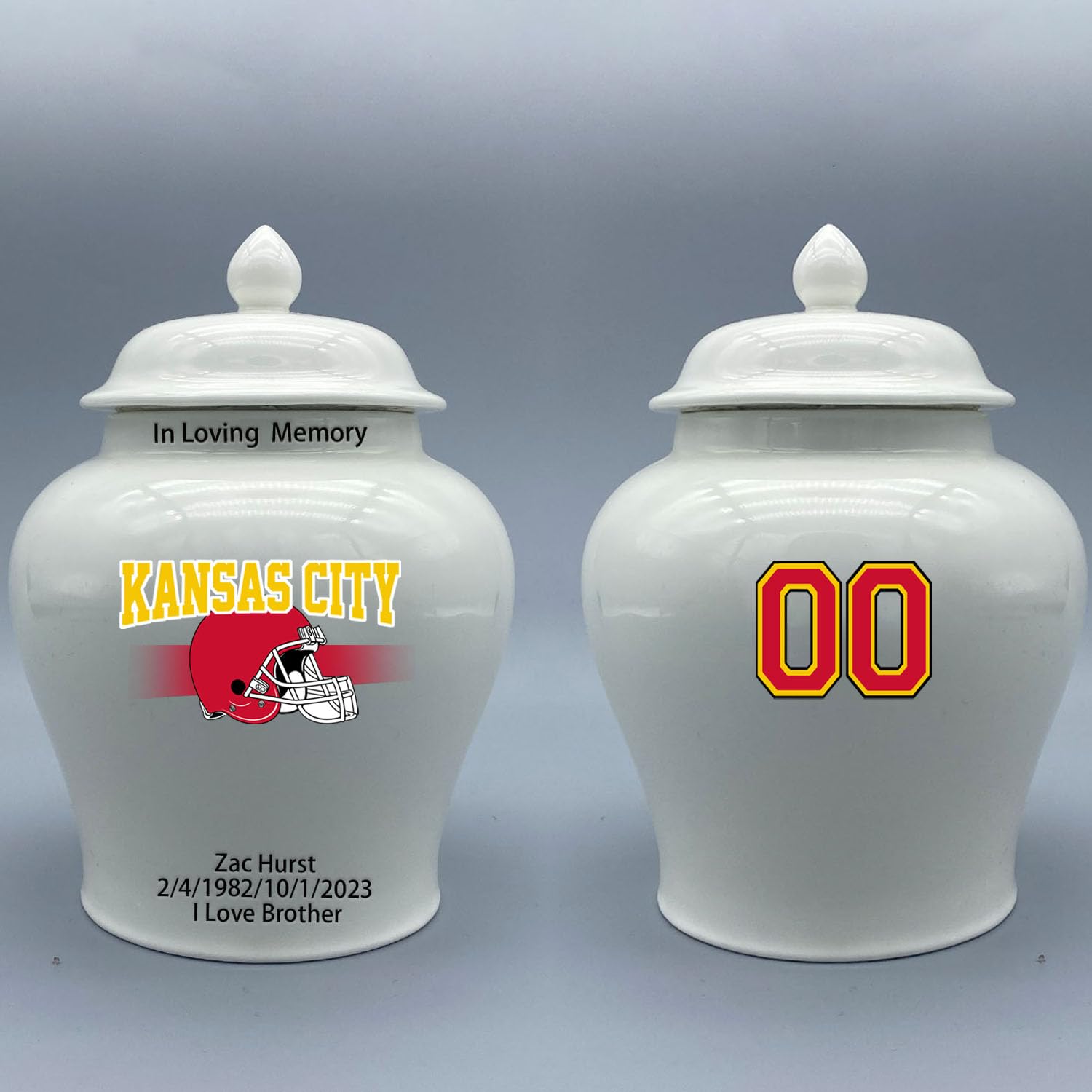Custom Football Porcelain Urn – Add Name, Date & Jersey Number