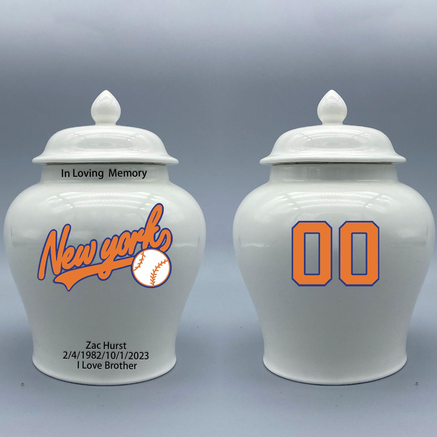 Custom Baseball Porcelain Urn – Add Name, Date & Jersey Number
