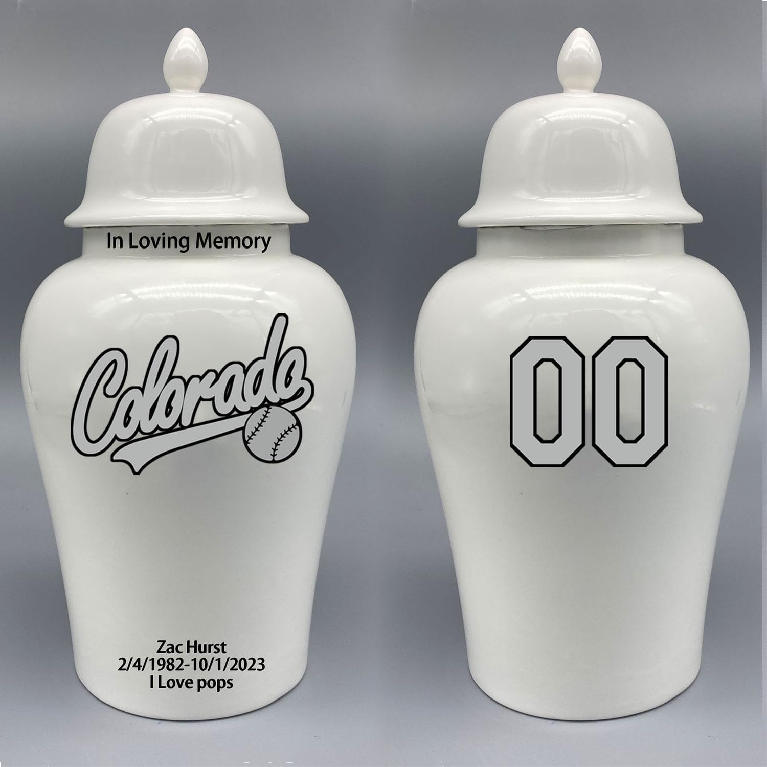 Custom Baseball Porcelain Urn – Add Name, Date & Jersey Number