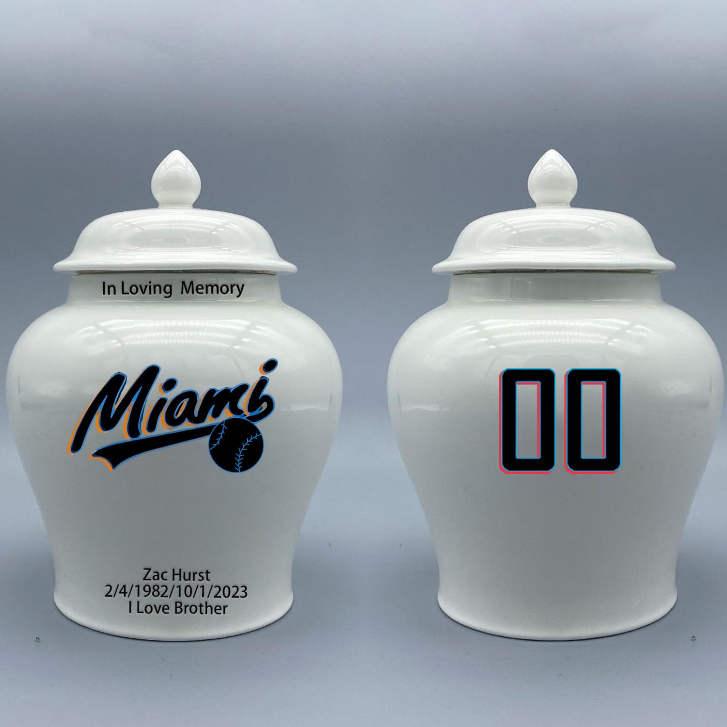 Custom Baseball Porcelain Urn – Add Name, Date & Jersey Number