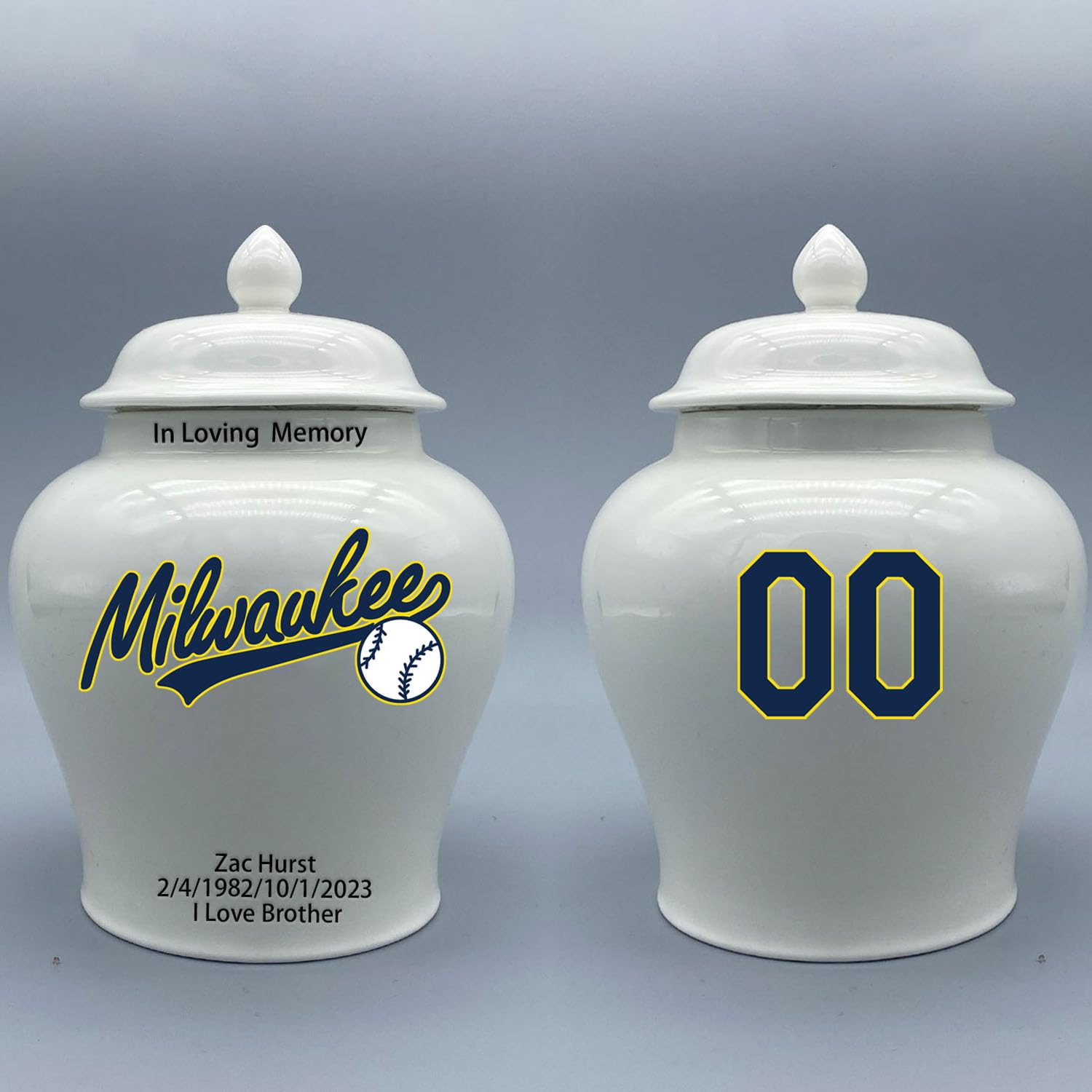 Custom Baseball Porcelain Urn – Add Name, Date & Jersey Number