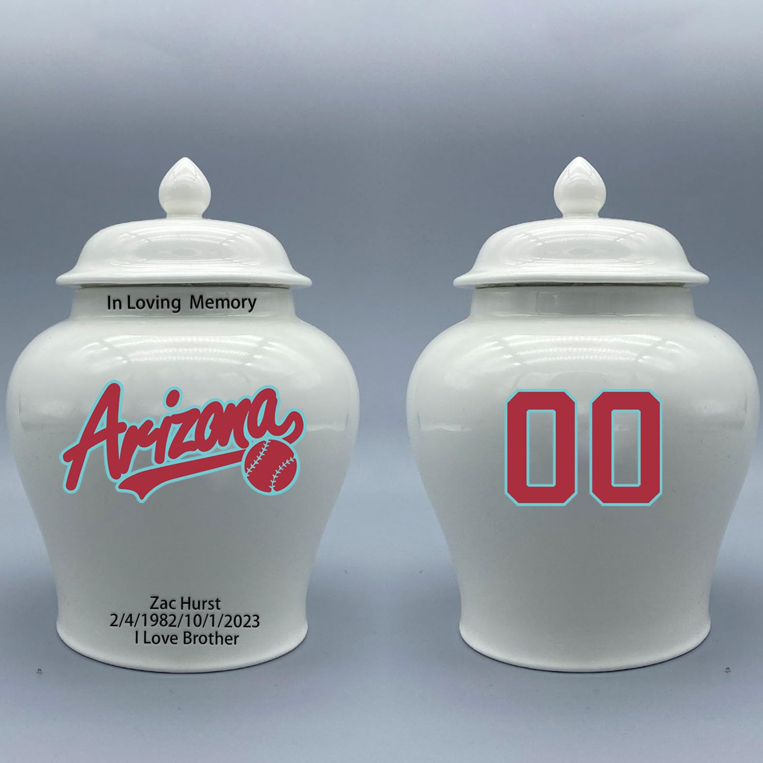 Custom Baseball Porcelain Urn – Add Name, Date & Jersey Number