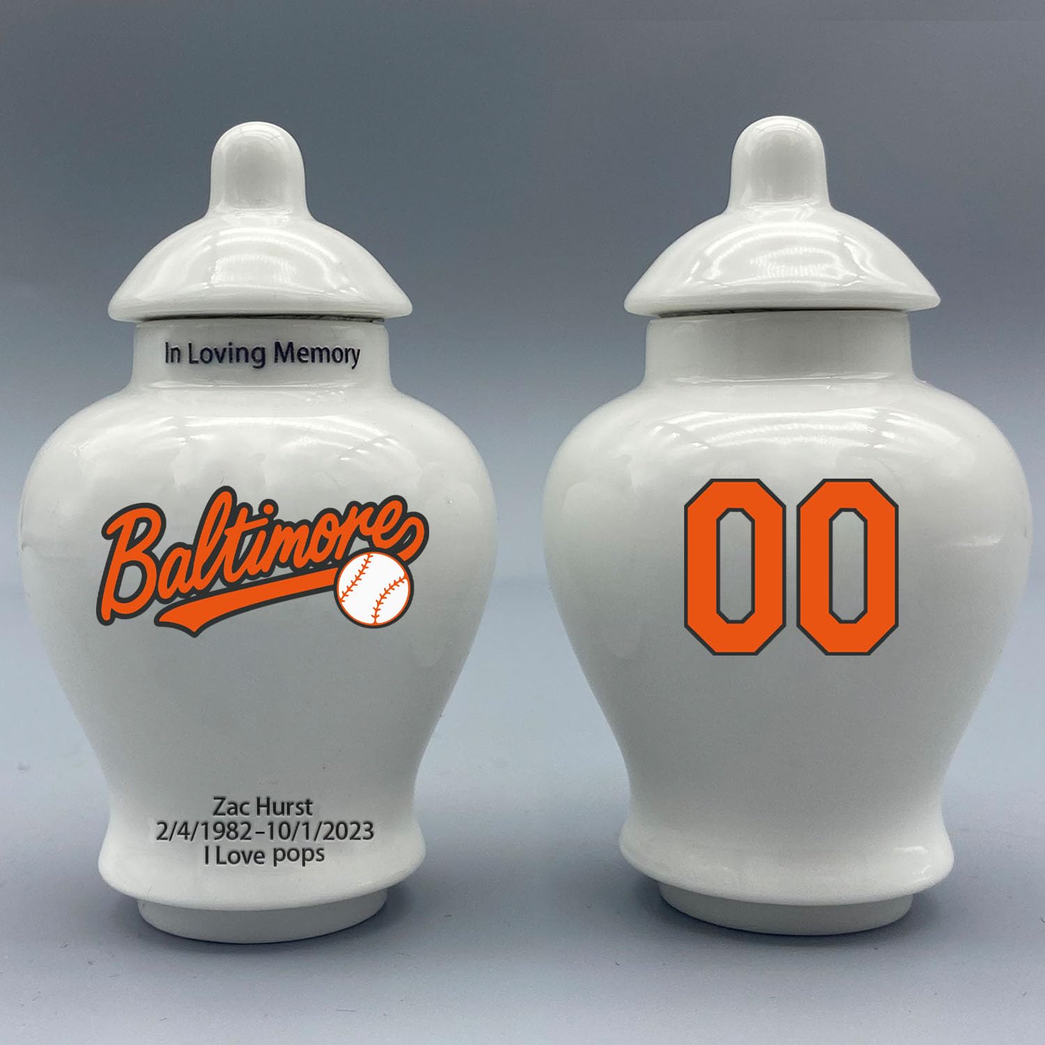 Custom Baseball Porcelain Urn – Add Name, Date & Jersey Number