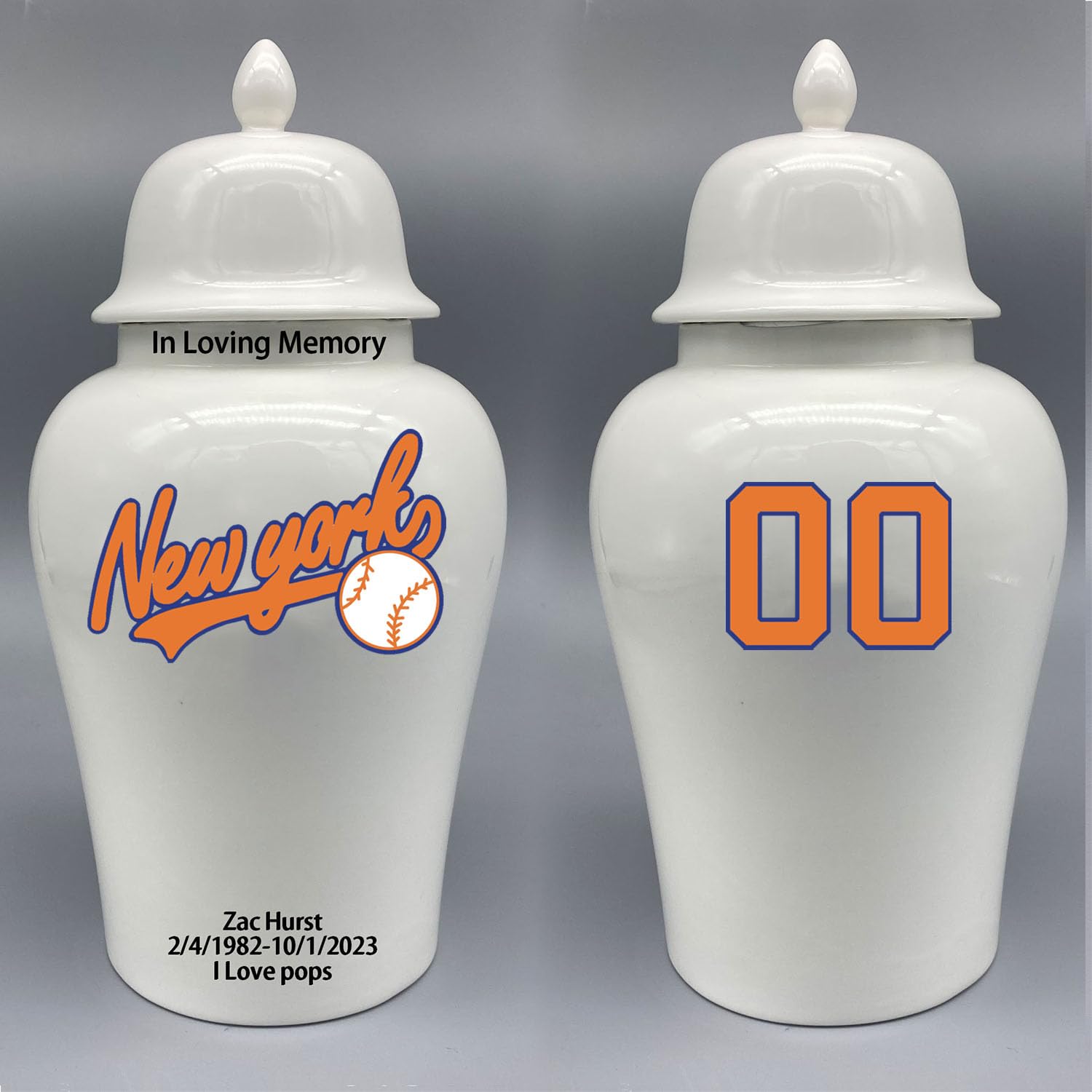 Custom Baseball Porcelain Urn – Add Name, Date & Jersey Number