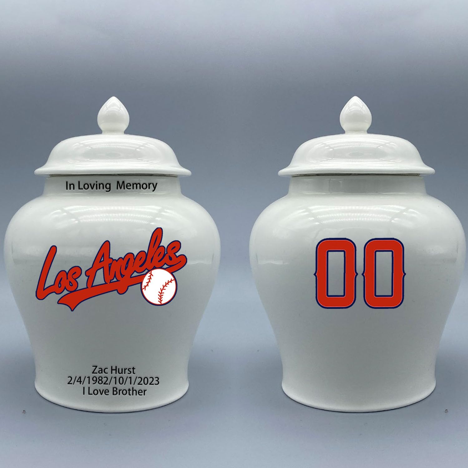 Custom Baseball Porcelain Urn – Add Name, Date & Jersey Number