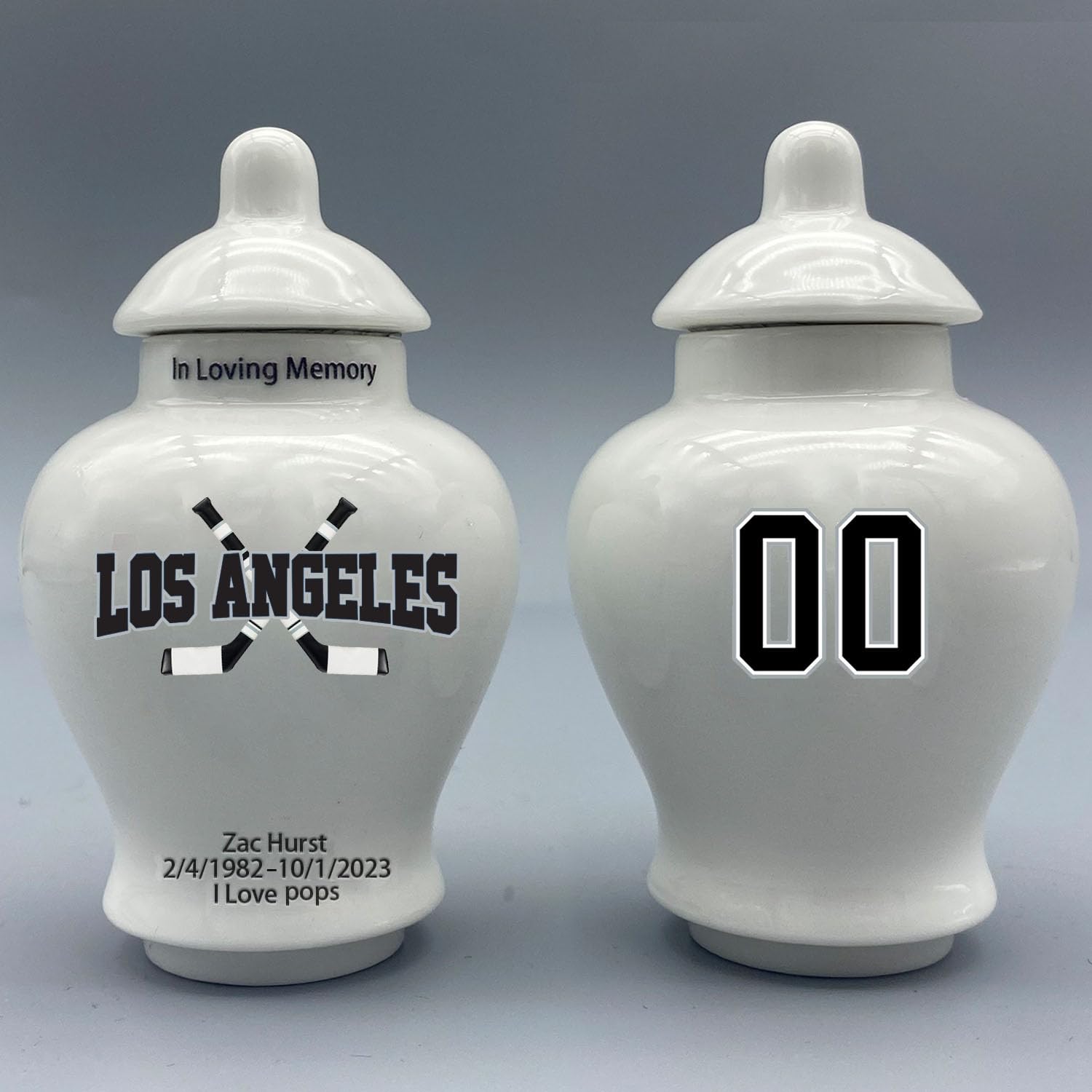 Custom Hockey Porcelain Urn – Add Name, Date & Jersey Number
