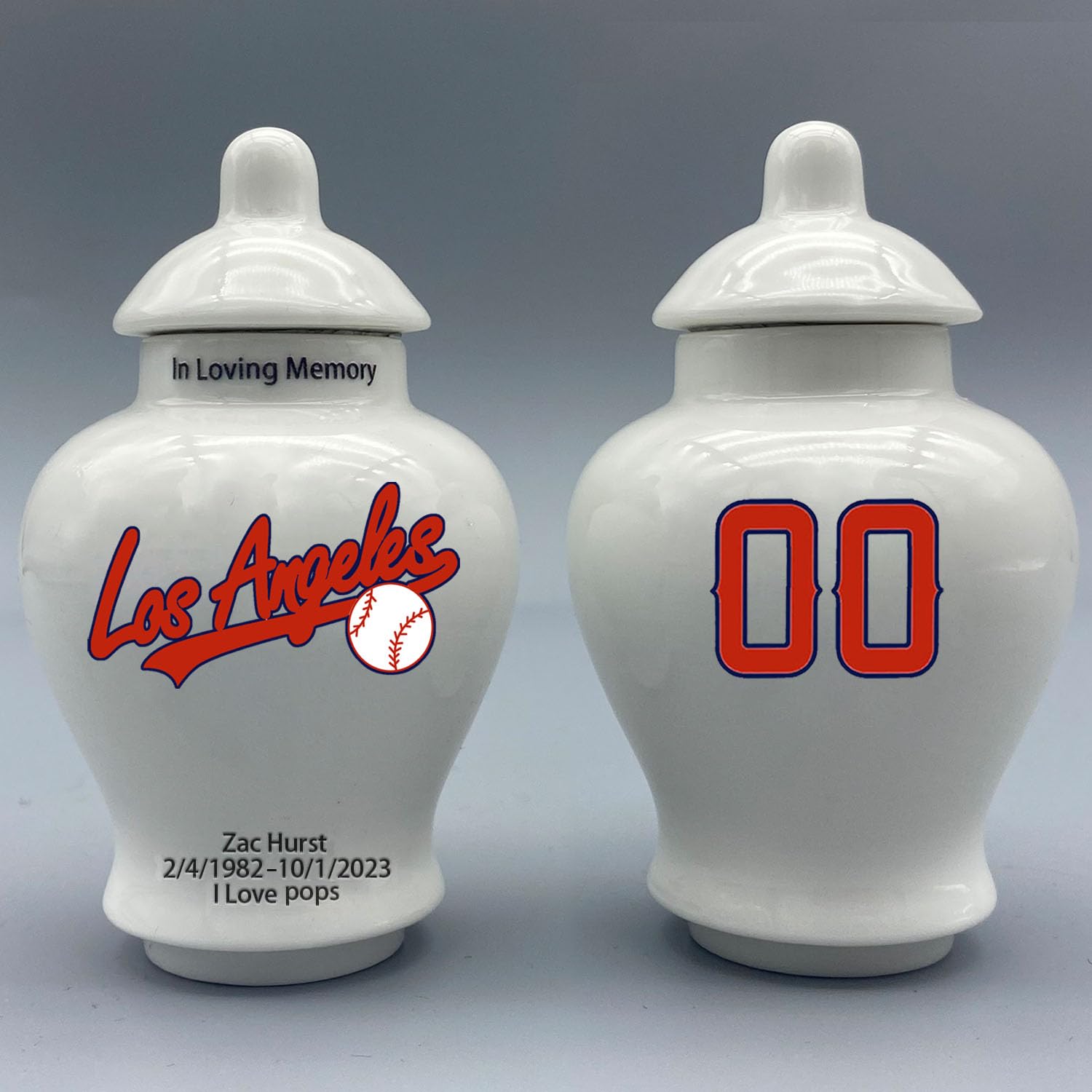 Custom Baseball Porcelain Urn – Add Name, Date & Jersey Number