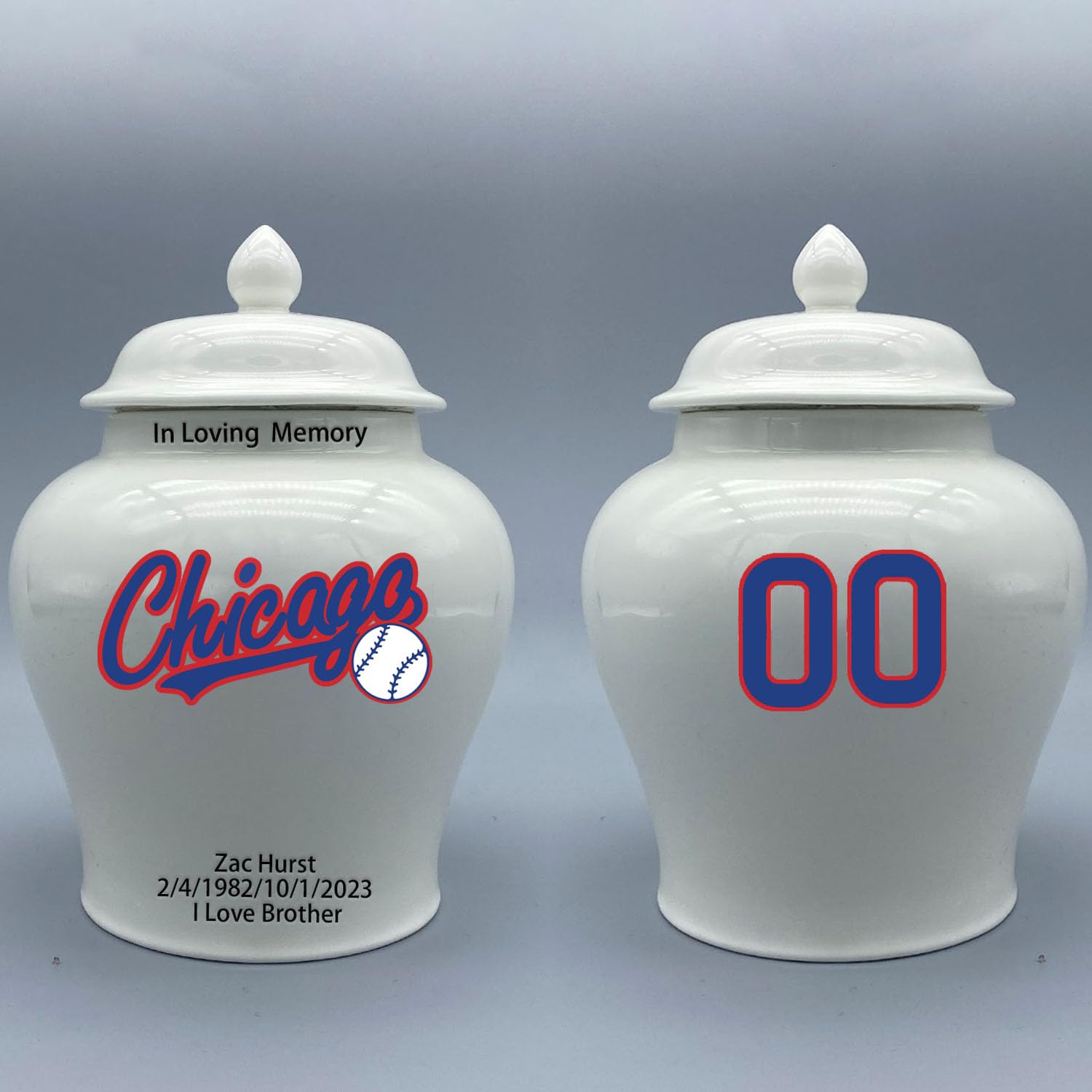 Custom Baseball Porcelain Urn – Add Name, Date & Jersey Number
