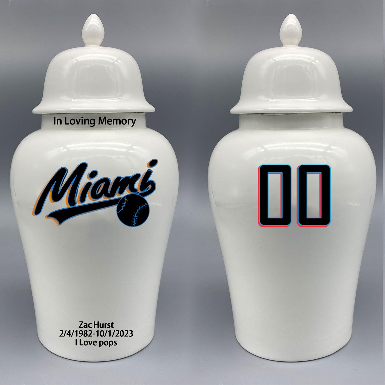 Custom Baseball Porcelain Urn – Add Name, Date & Jersey Number