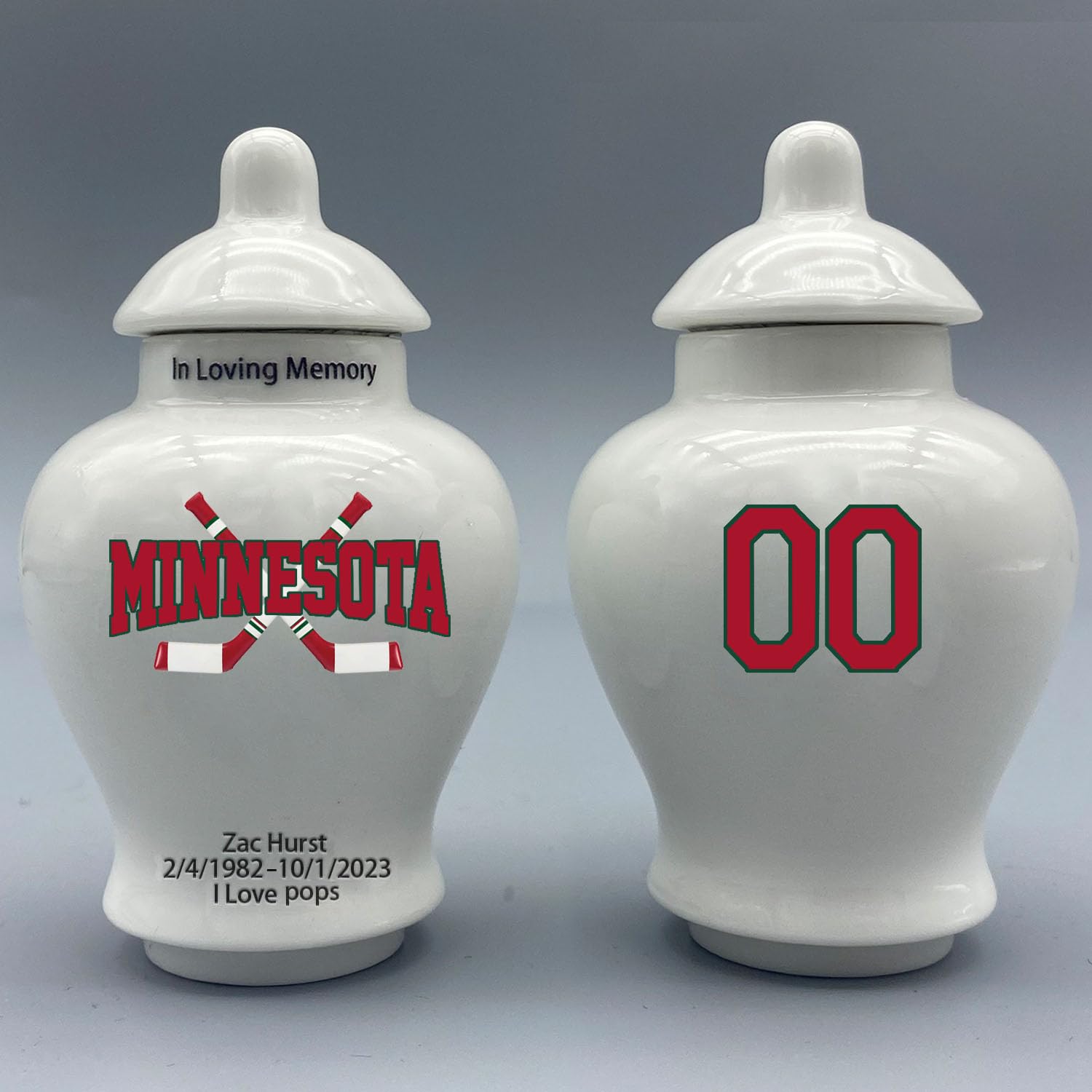 Custom Hockey Porcelain Urn – Add Name, Date & Jersey Number