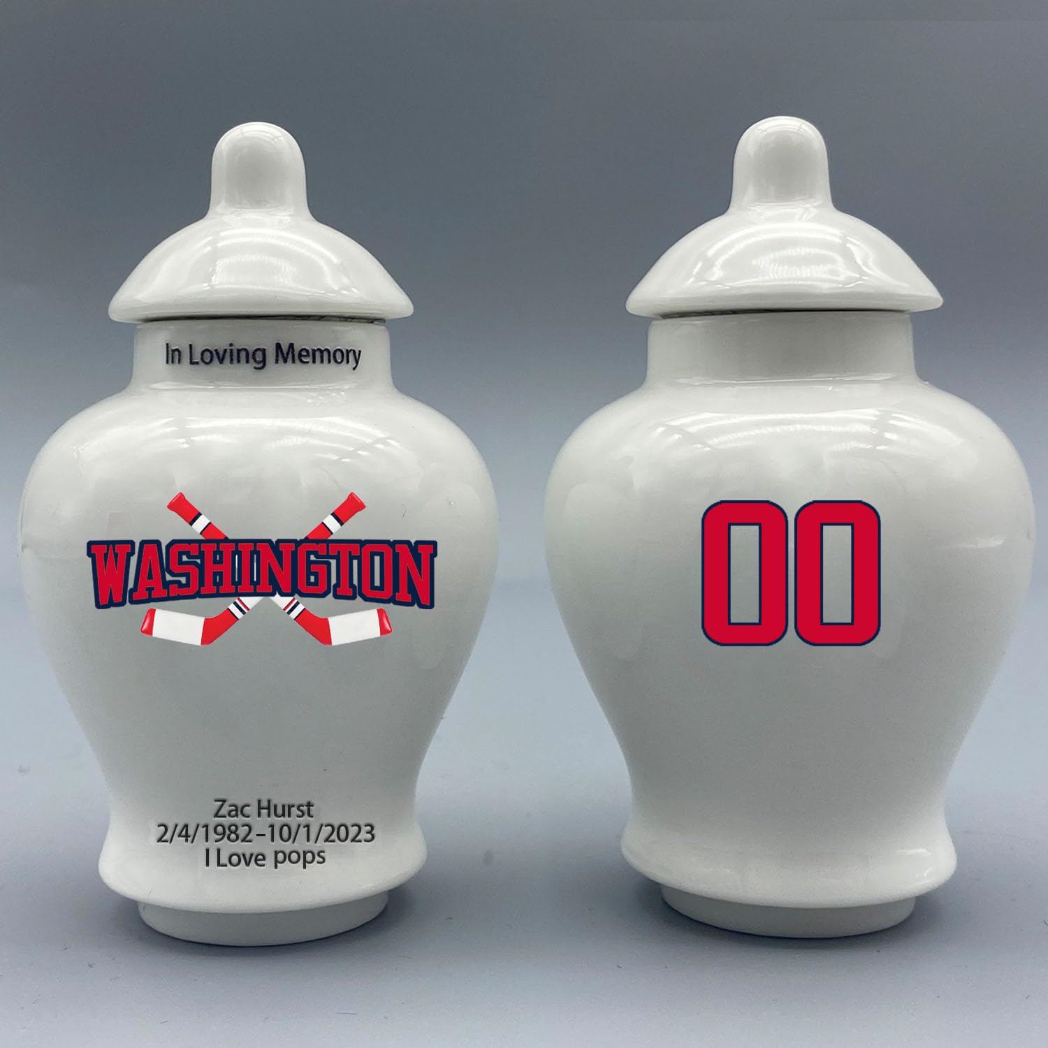 Custom Hockey Porcelain Urn – Add Name, Date & Jersey Number