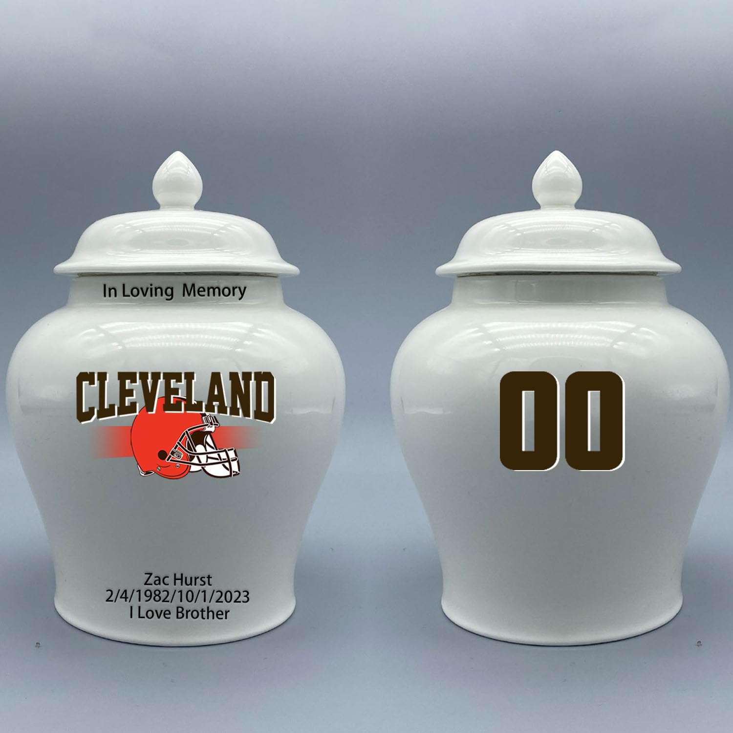 Custom Football Porcelain Urn – Add Name, Date & Jersey Number