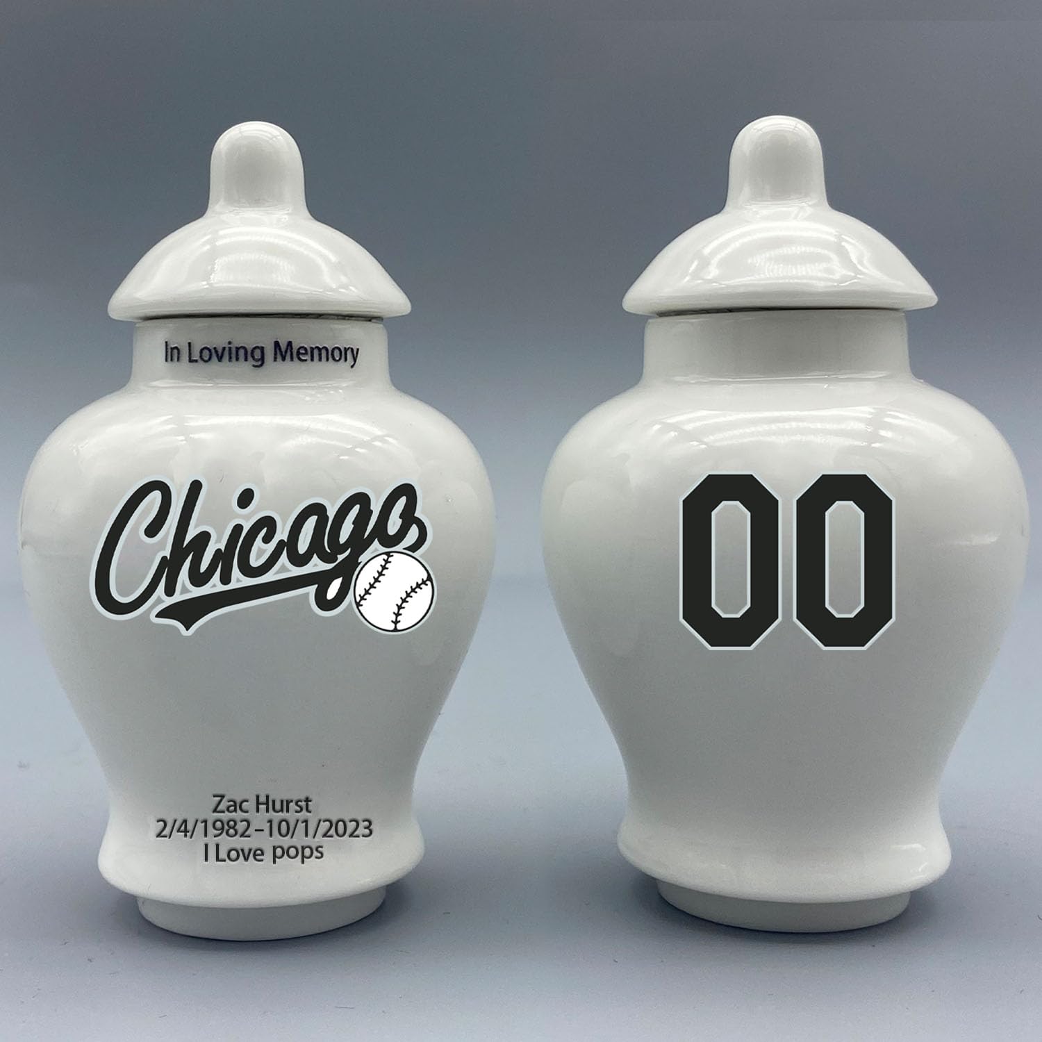Custom Baseball Porcelain Urn – Add Name, Date & Jersey Number