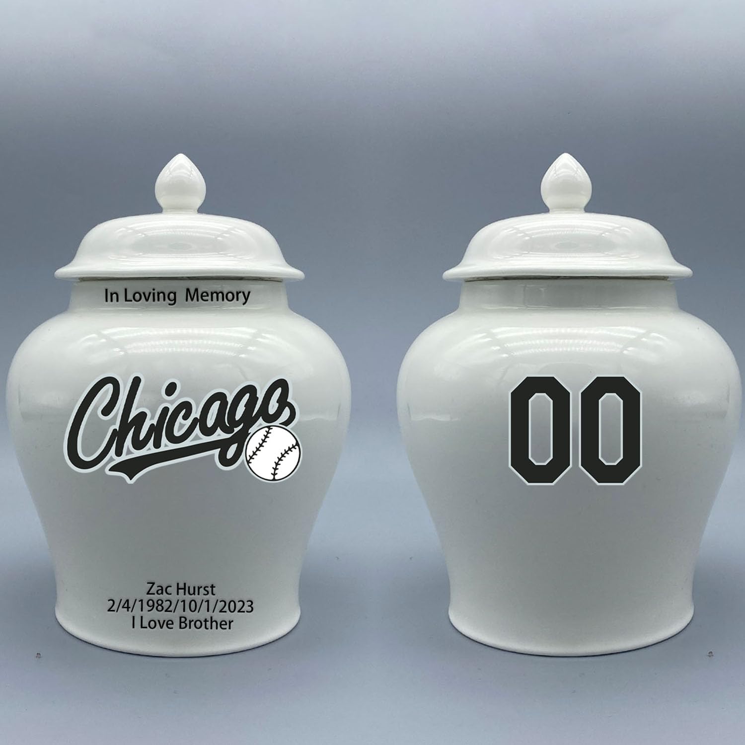 Custom Baseball Porcelain Urn – Add Name, Date & Jersey Number