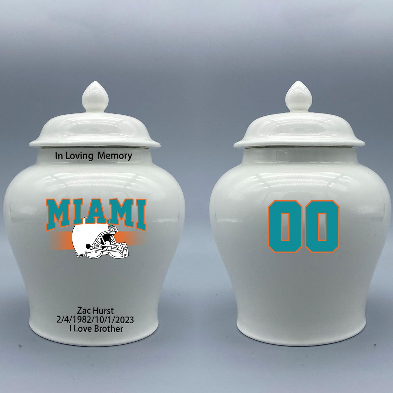 Custom Football Porcelain Urn – Add Name, Date & Jersey Number