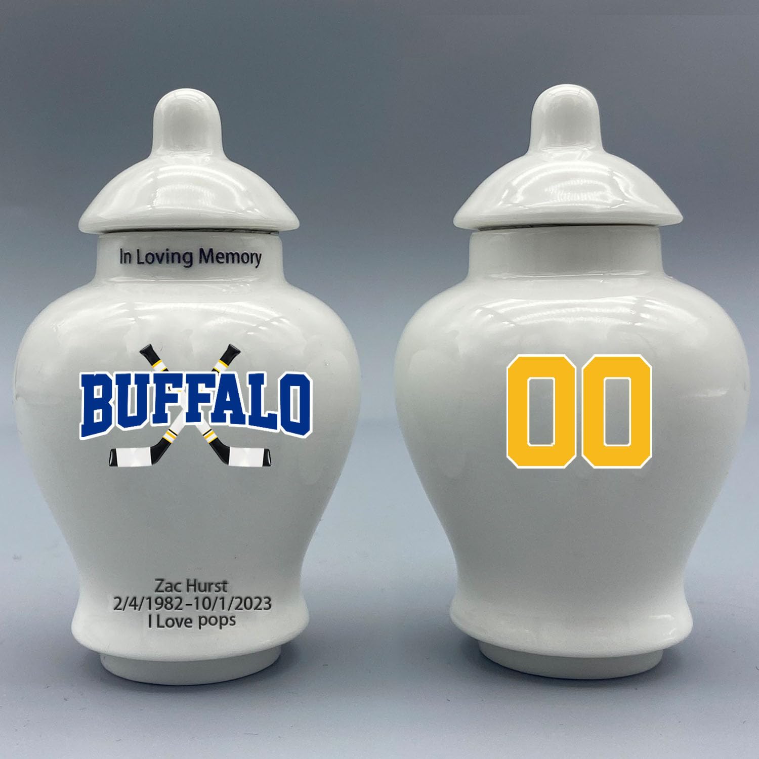 Custom Hockey Porcelain Urn – Add Name, Date & Jersey Number