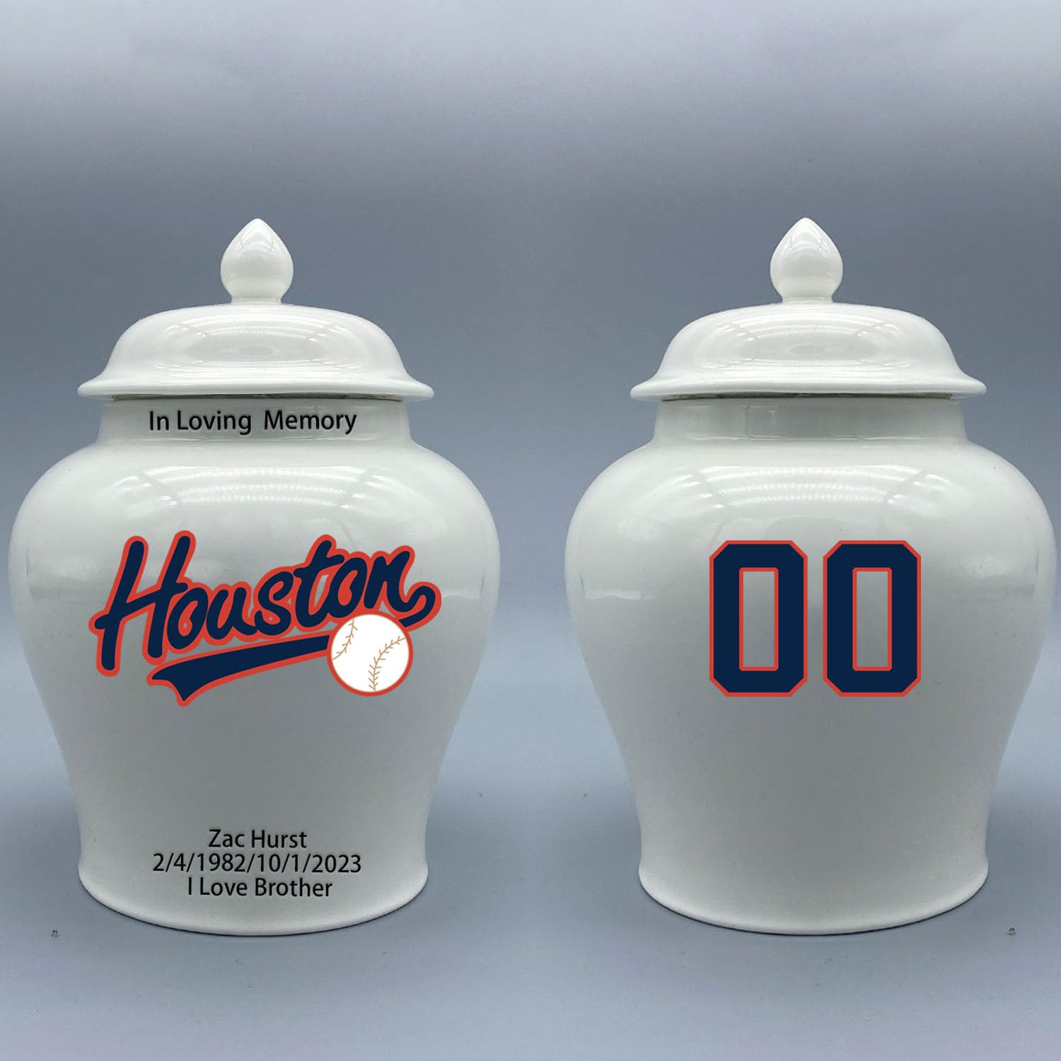 Custom Baseball Porcelain Urn – Add Name, Date & Jersey Number