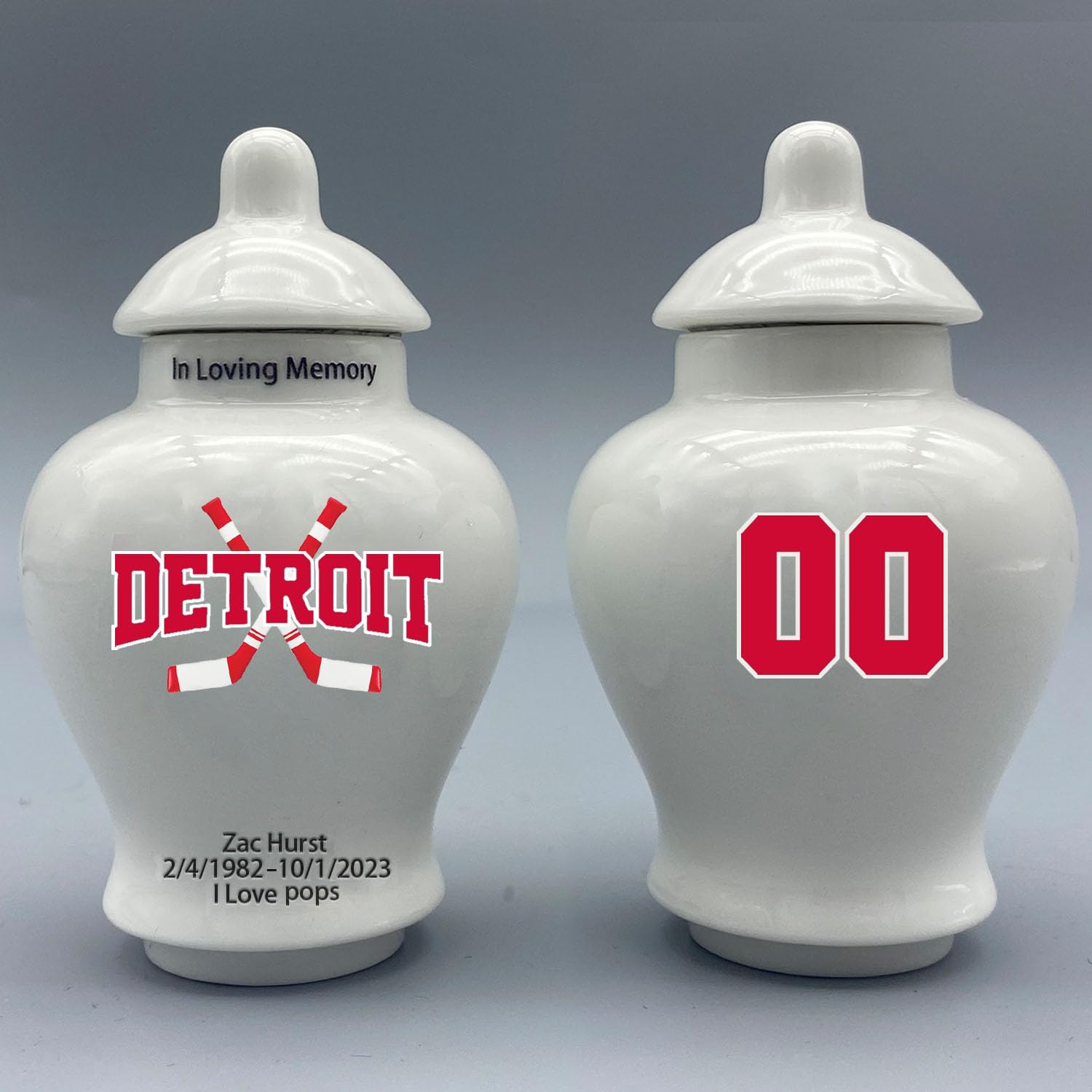 Custom Hockey Porcelain Urn – Add Name, Date & Jersey Number