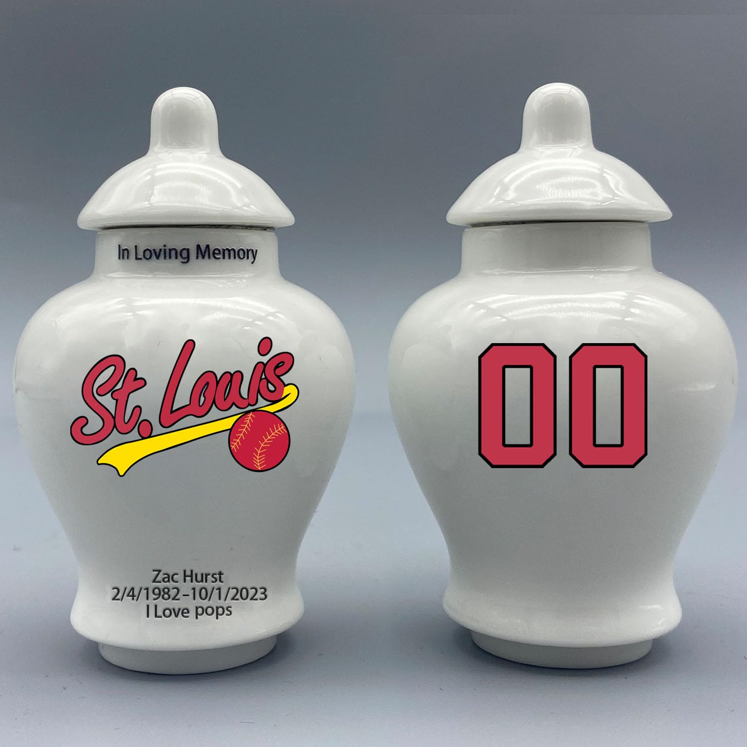 Custom Baseball Porcelain Urn – Add Name, Date & Jersey Number