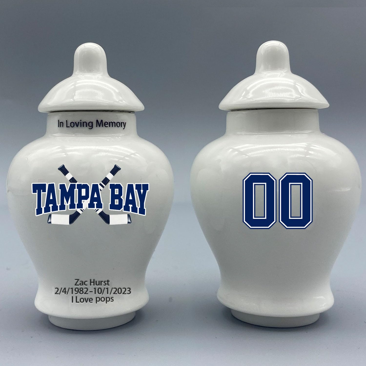 Custom Hockey Porcelain Urn – Add Name, Date & Jersey Number