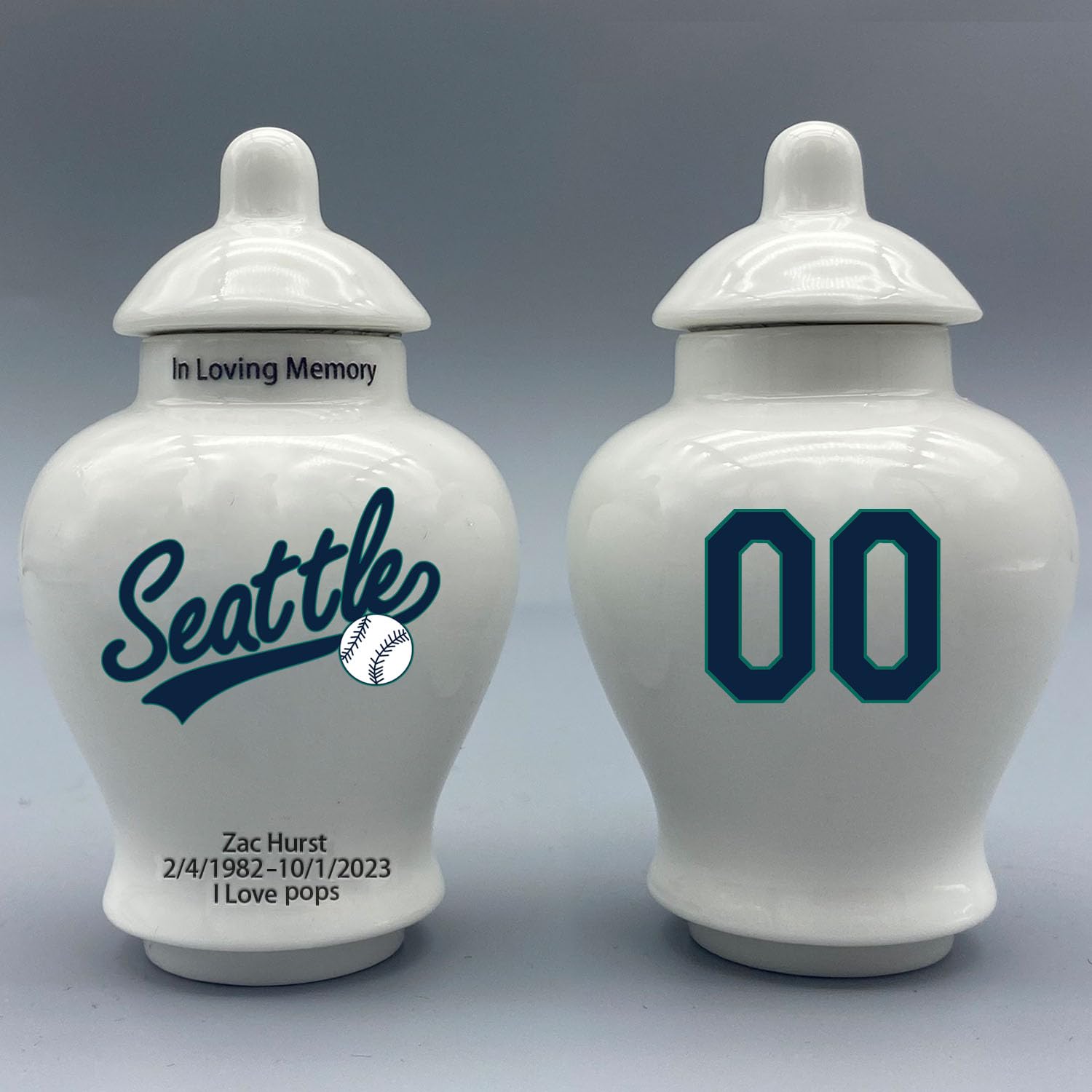 Custom Baseball Porcelain Urn – Add Name, Date & Jersey Number