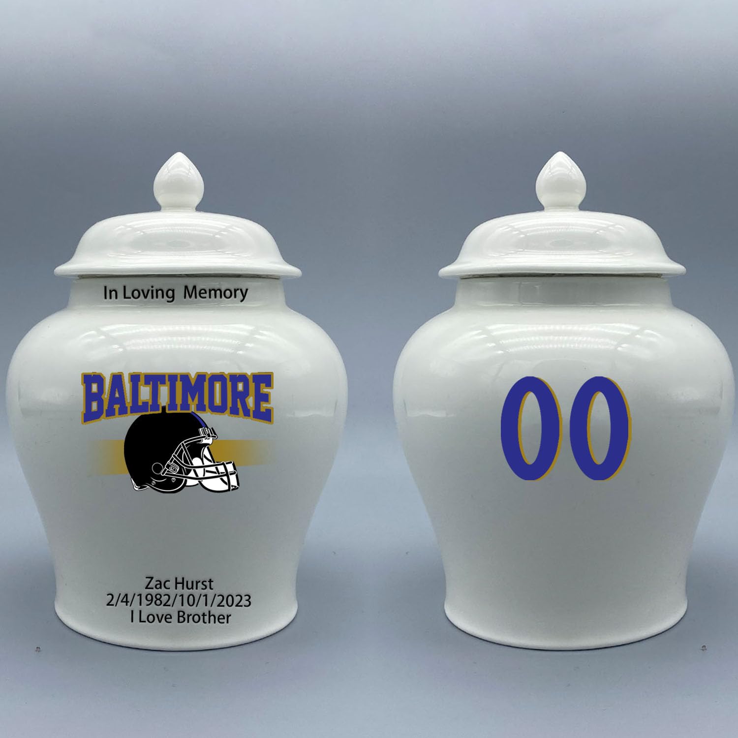 Custom Football Porcelain Urn – Add Name, Date & Jersey Number