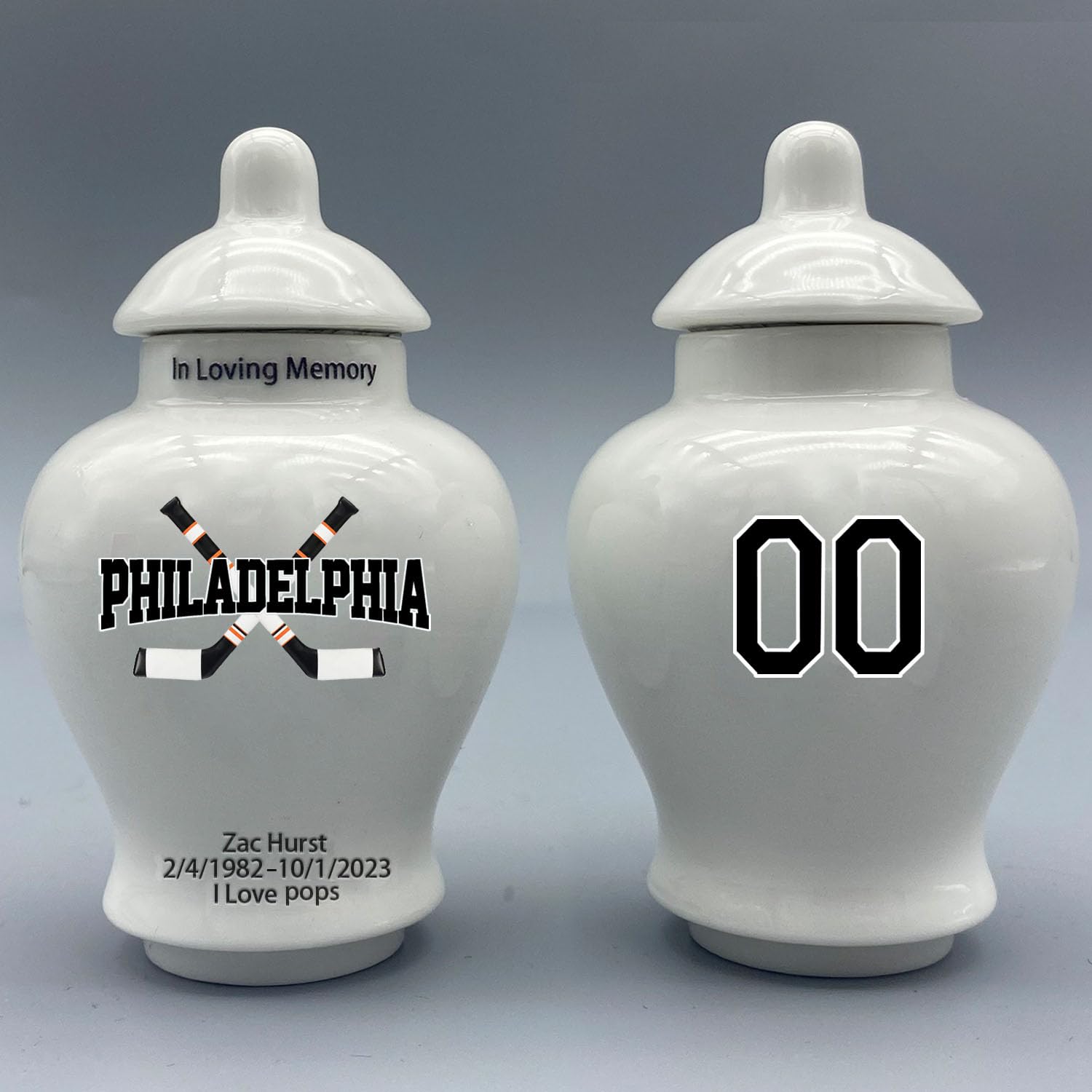Custom Hockey Porcelain Urn – Add Name, Date & Jersey Number