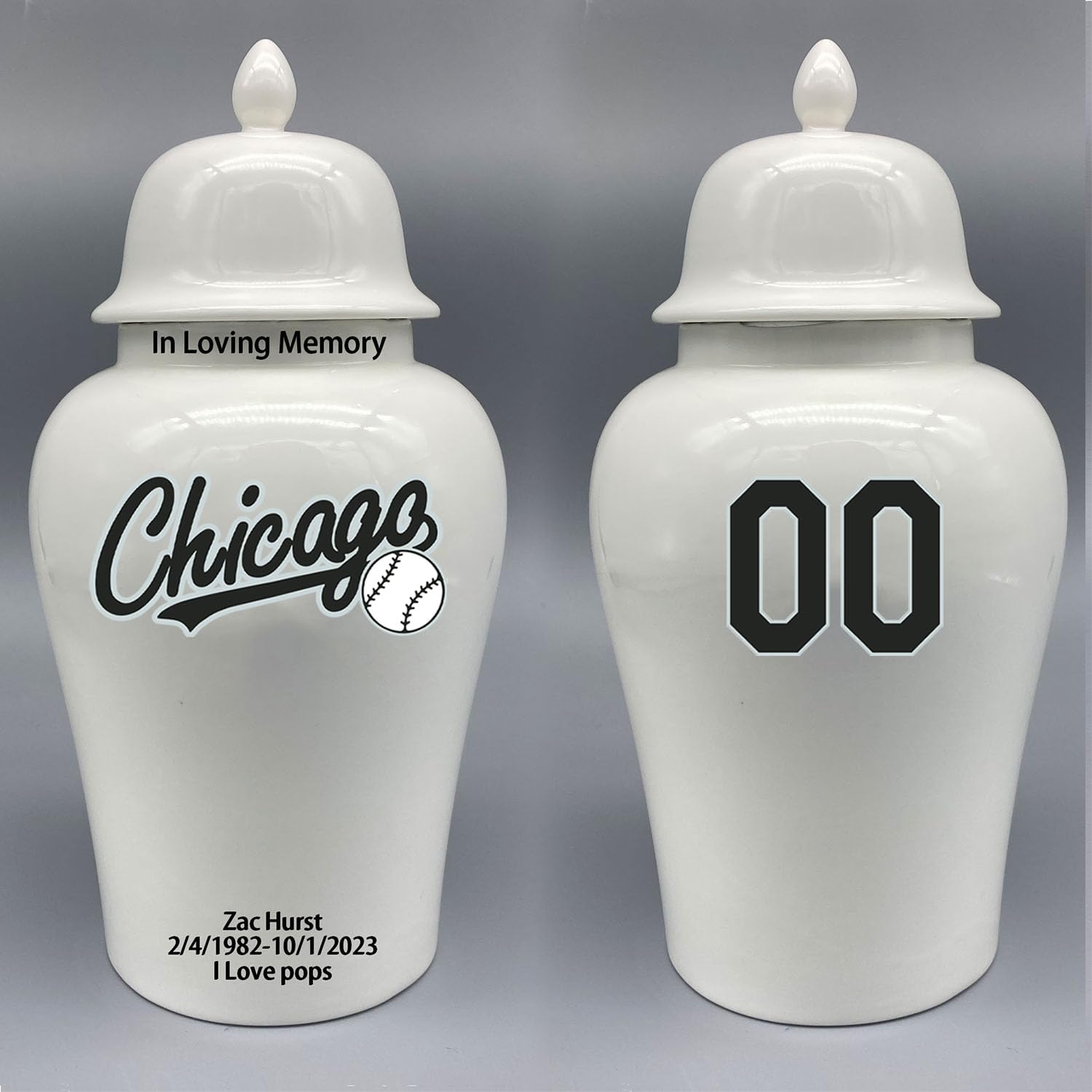 Custom Baseball Porcelain Urn – Add Name, Date & Jersey Number