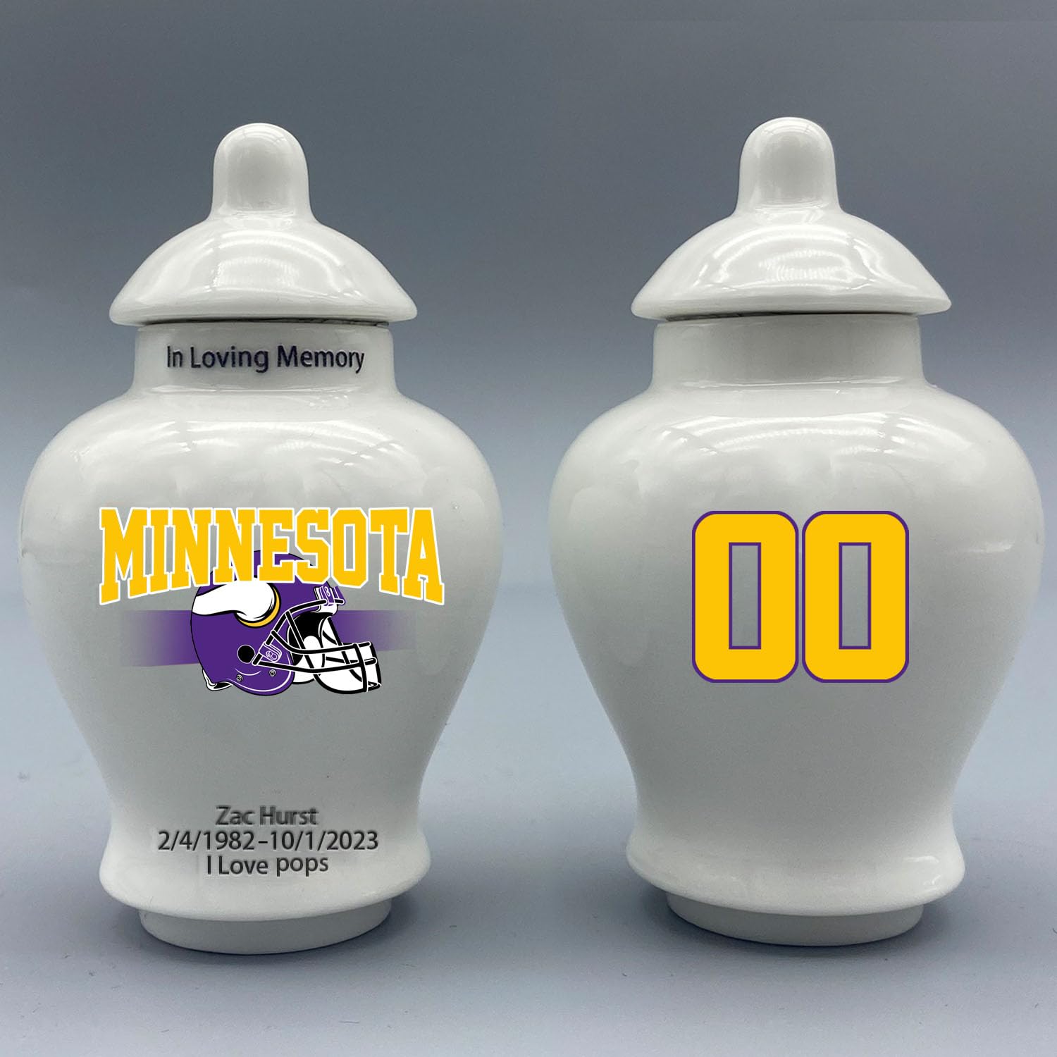 Custom Football Porcelain Urn – Add Name, Date & Jersey Number