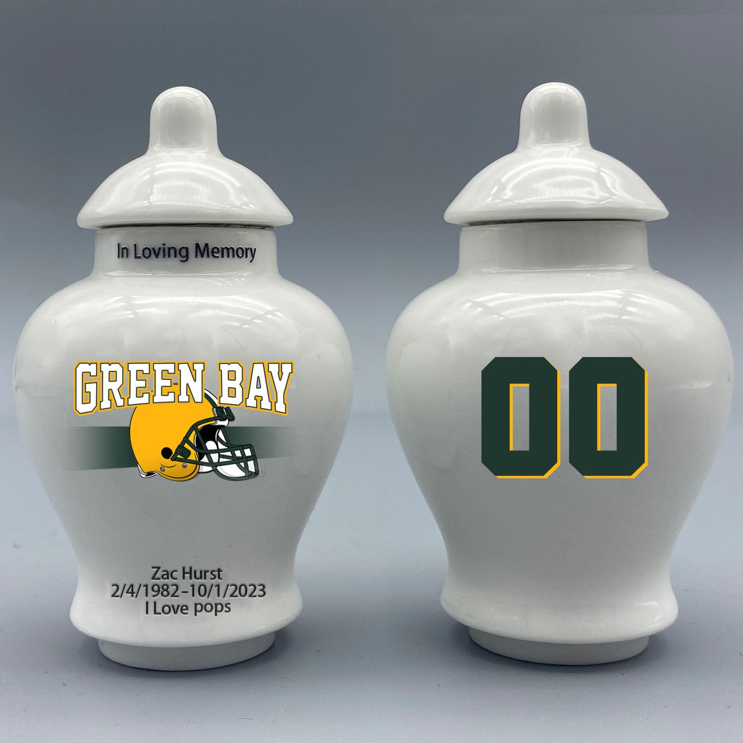 Custom Football Porcelain Urn – Add Name, Date & Jersey Number