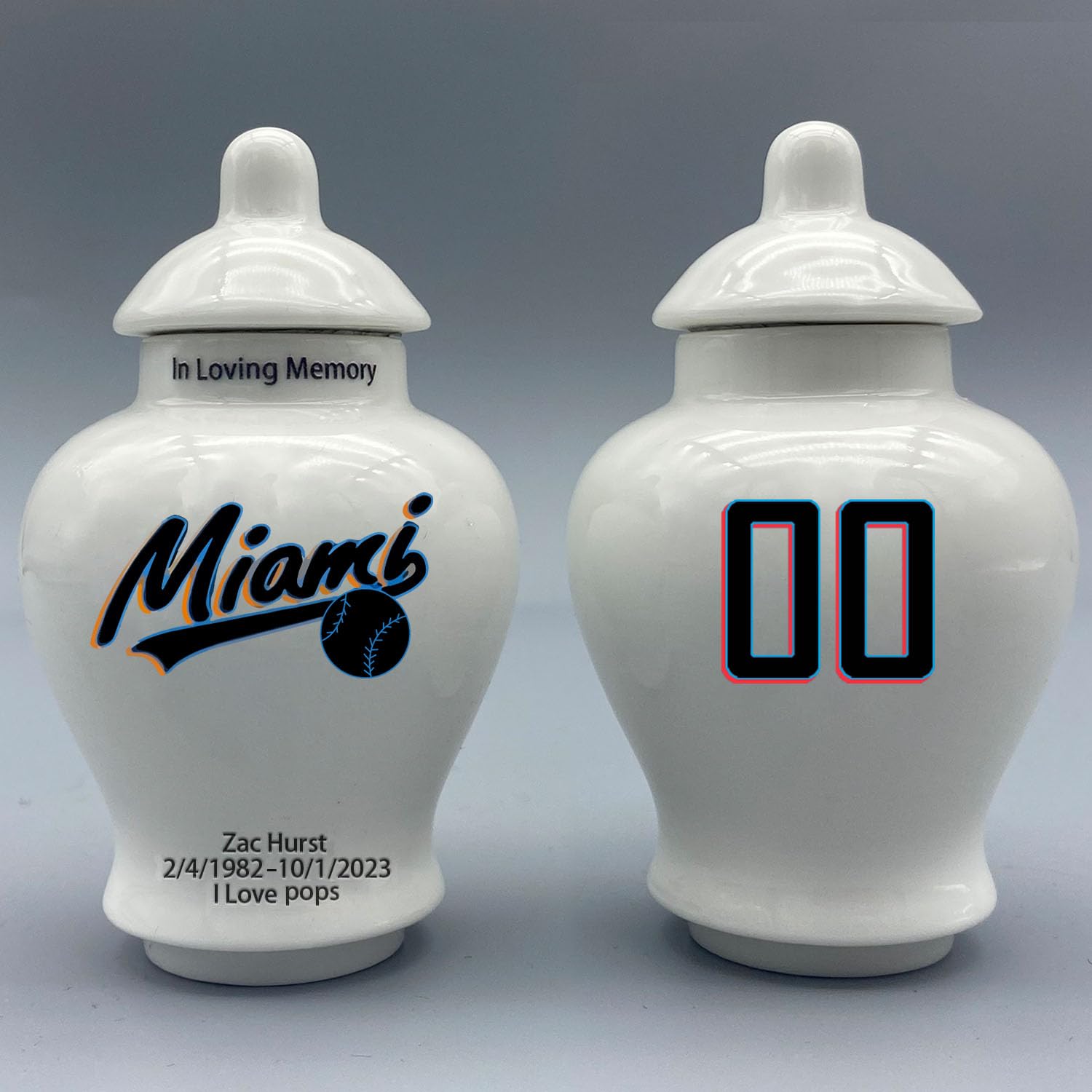 Custom Baseball Porcelain Urn – Add Name, Date & Jersey Number